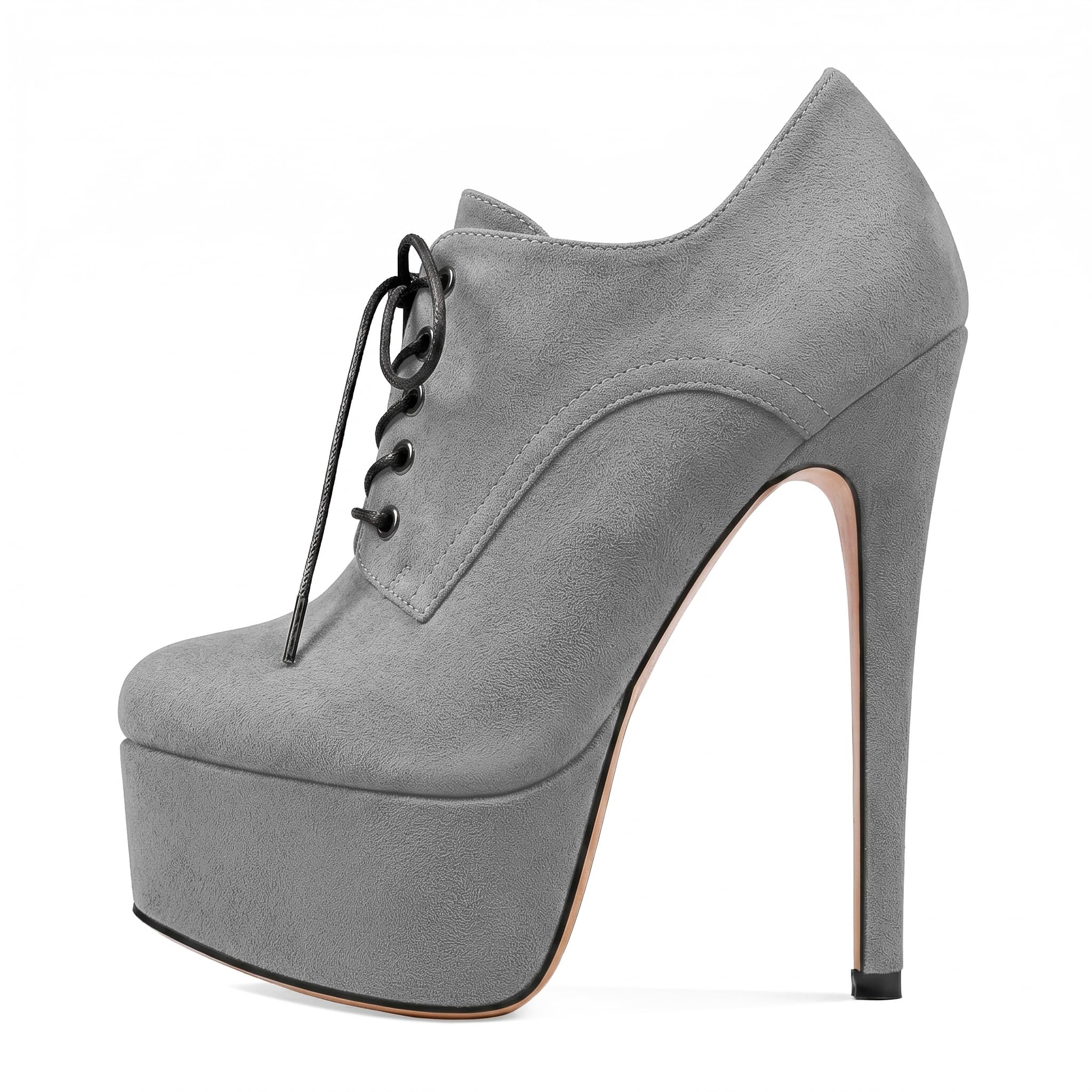 SAMMITOP Women's Round Toe Lace Up Ankle Boots Platform High Heel Pumps Party Dress Shoes