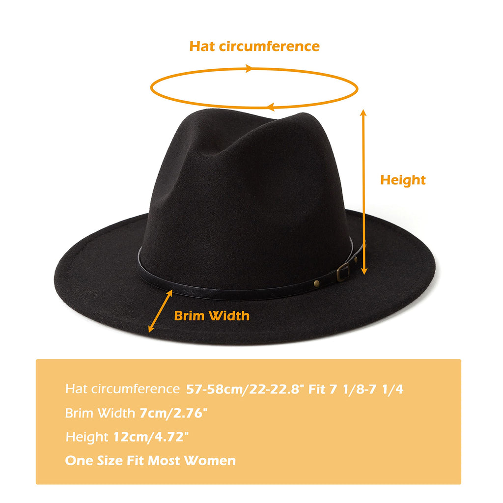 Gossifan Women Two Tone Wide Brim Fedora Felt Panama Hats Classic Belt Buckle