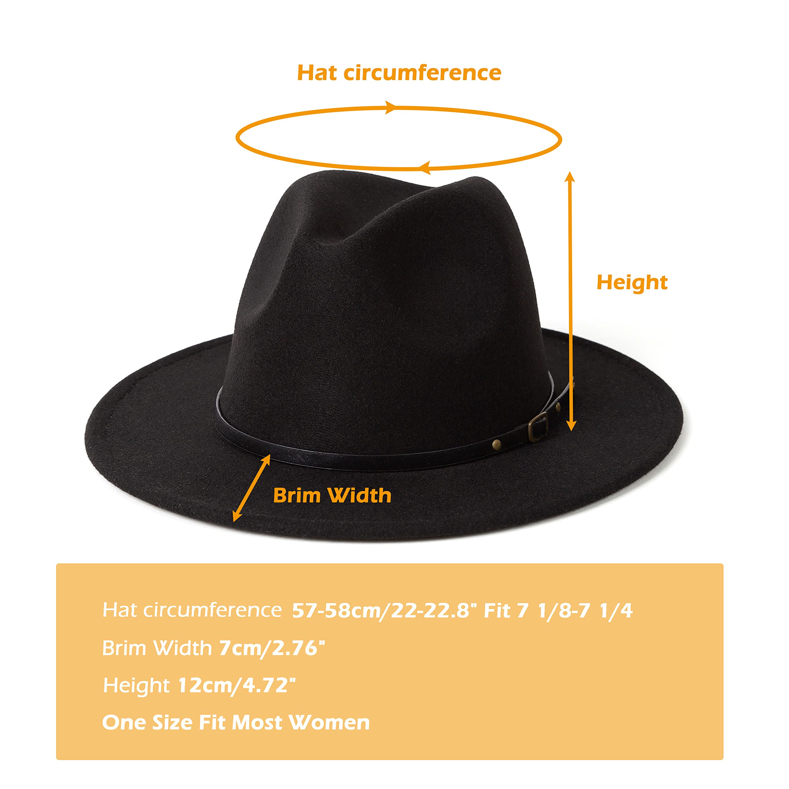Gossifan Women Two Tone Wide Brim Fedora Felt Panama Hats Classic Belt Buckle