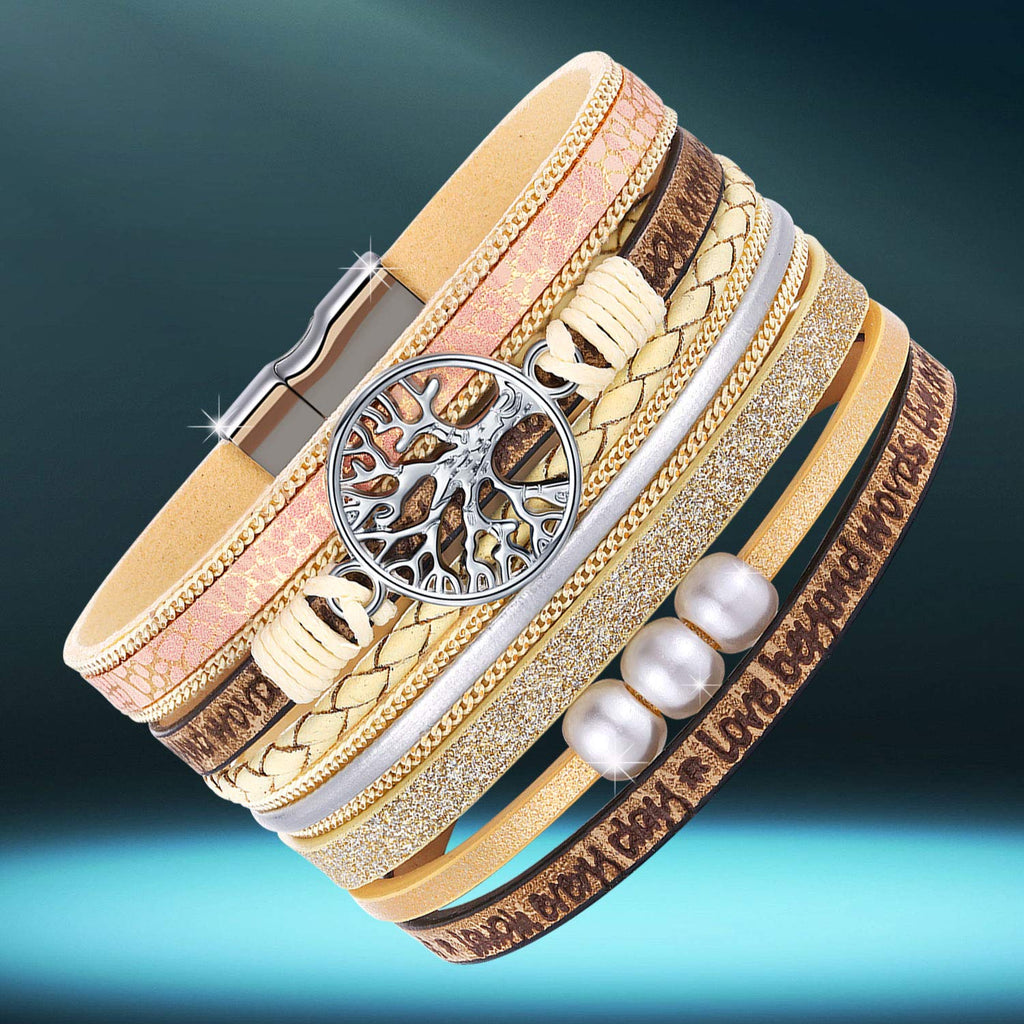 Desimtion Inspirational Tree of Life Boho Leather Wrap Bracelets for Women, Mothers Day Gifts for Mom Daughter, Bohemian Jewelry for Women Teen Girls