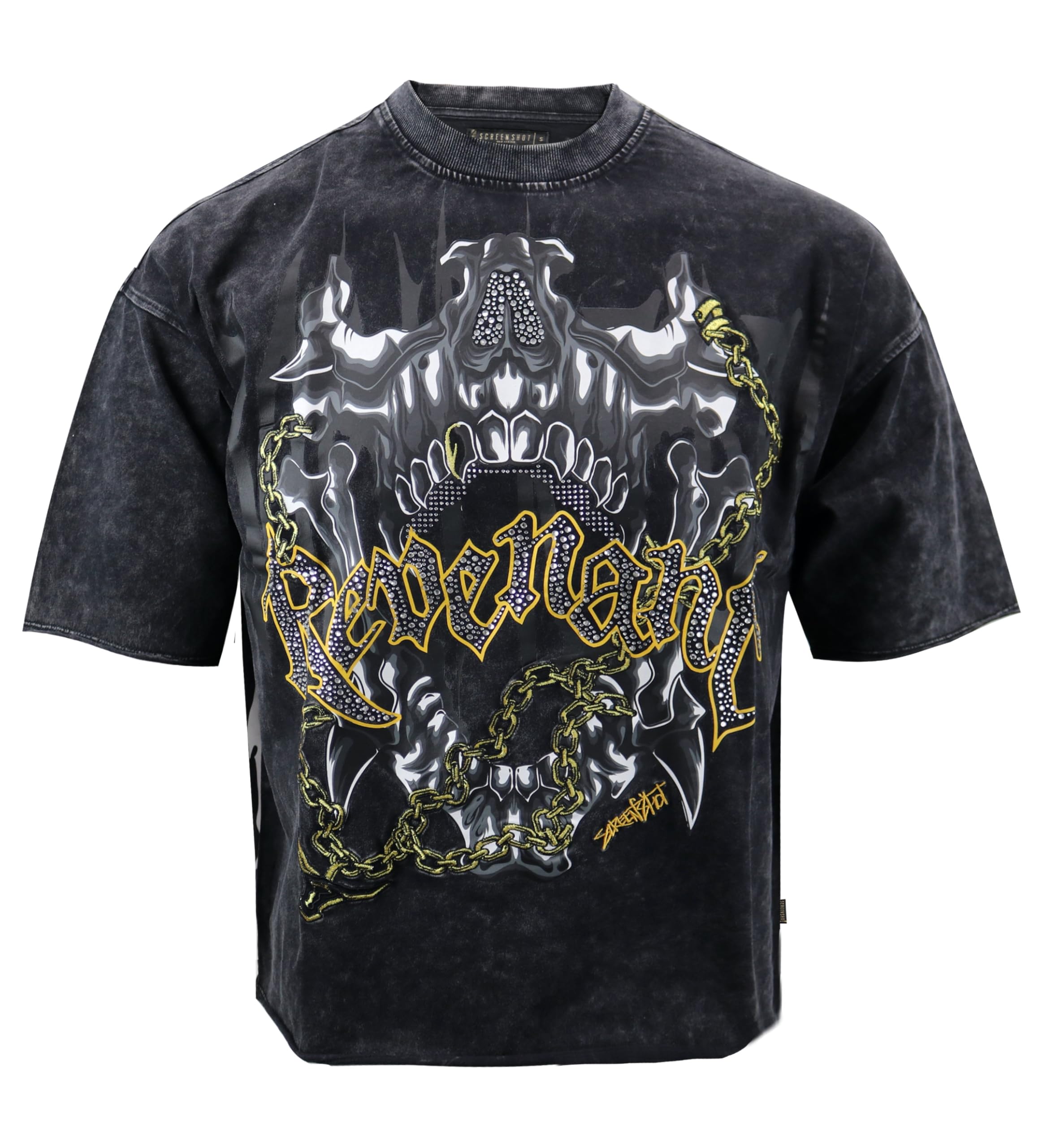 SCREENSHOT Mens Oversized Heavyweight Premium 260GSM 100% Cotton Cropped Boxy Streetwear Fit Rhinestone Designer Tee