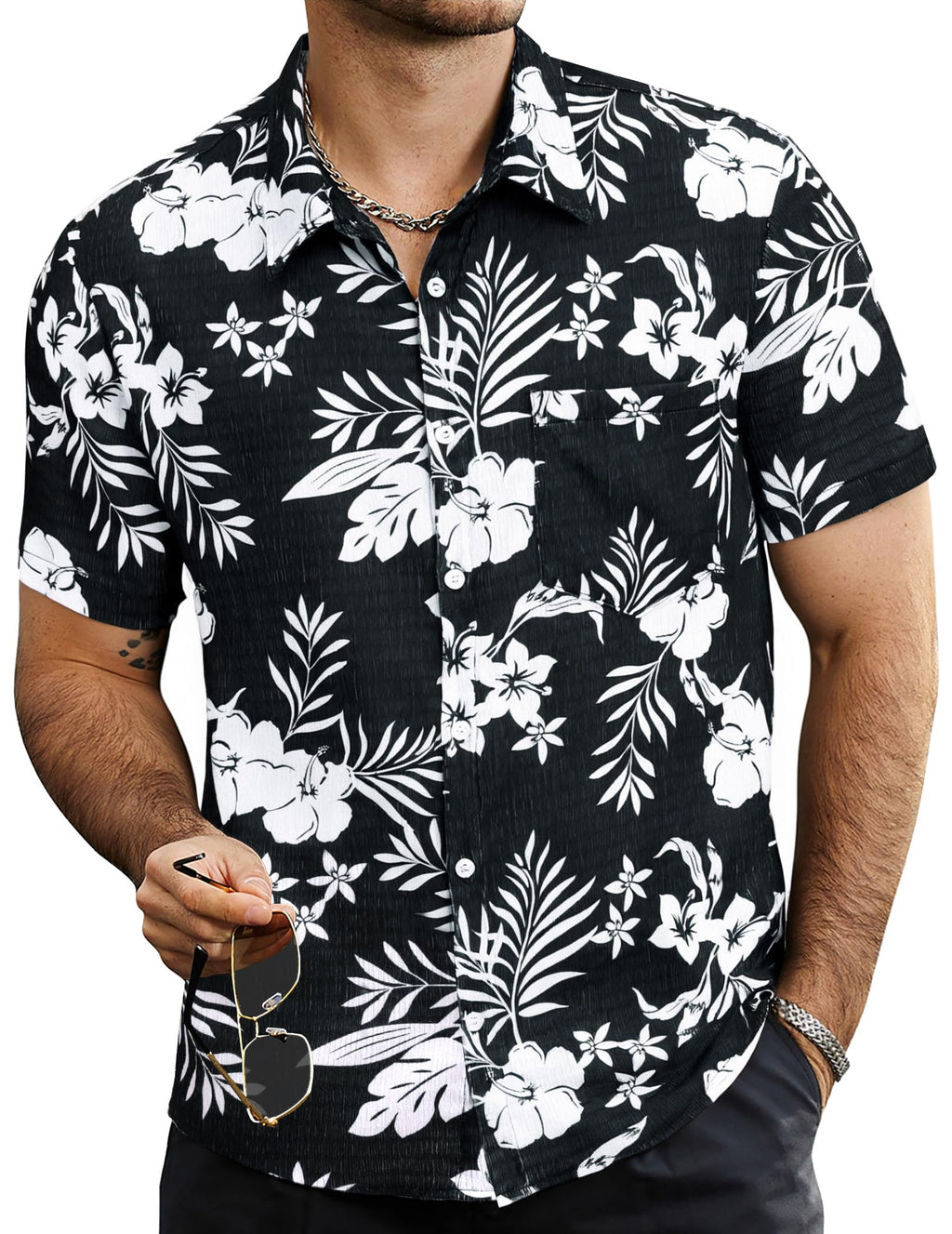 VATPAVE Mens Summer Striped Shirts Button Down Short Sleeve Vintage Beach Hawaiian Shirts with Pocket