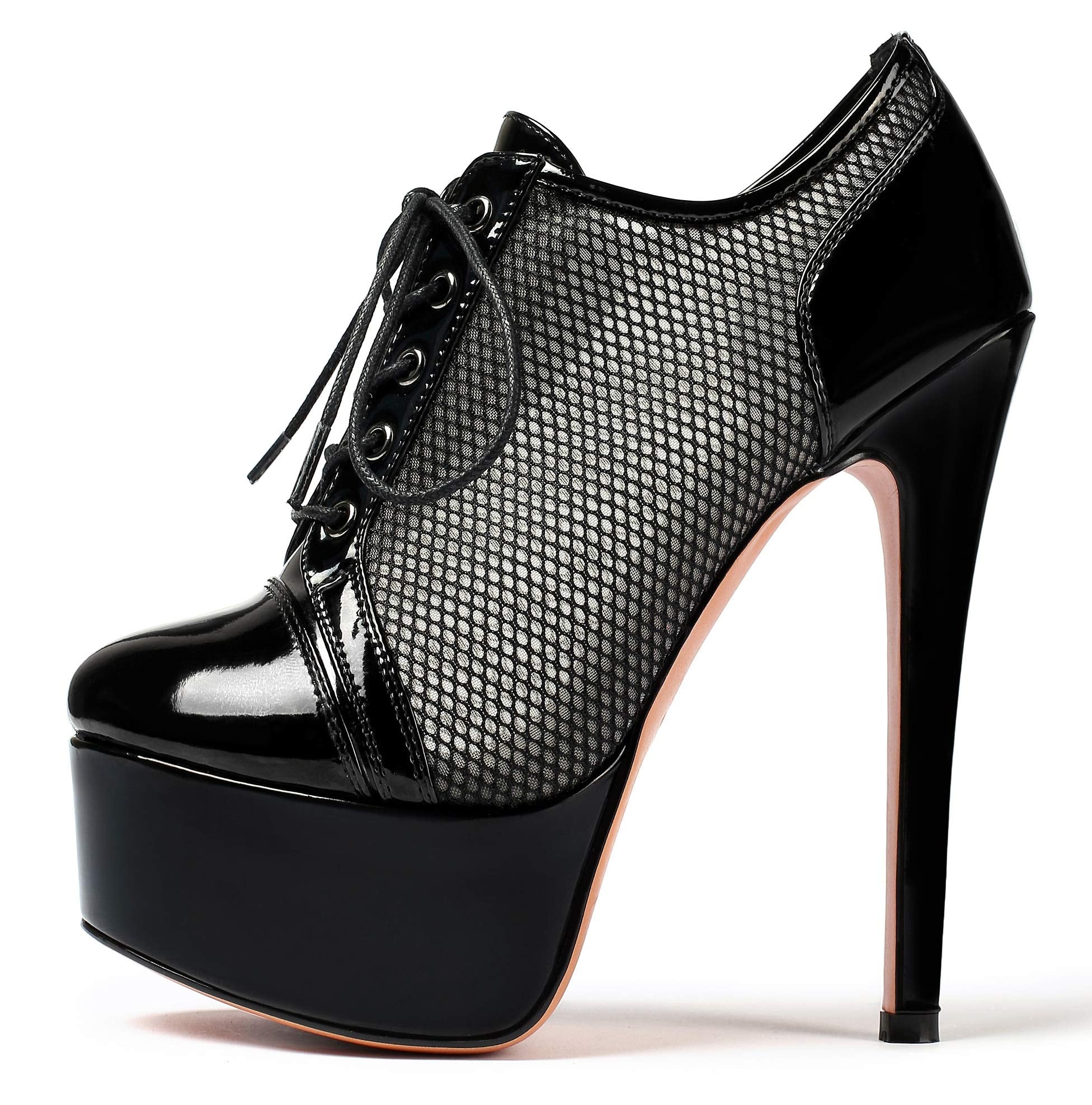 SAMMITOP Women's Round Toe Lace Up Ankle Boots Platform High Heel Pumps Party Dress Shoes