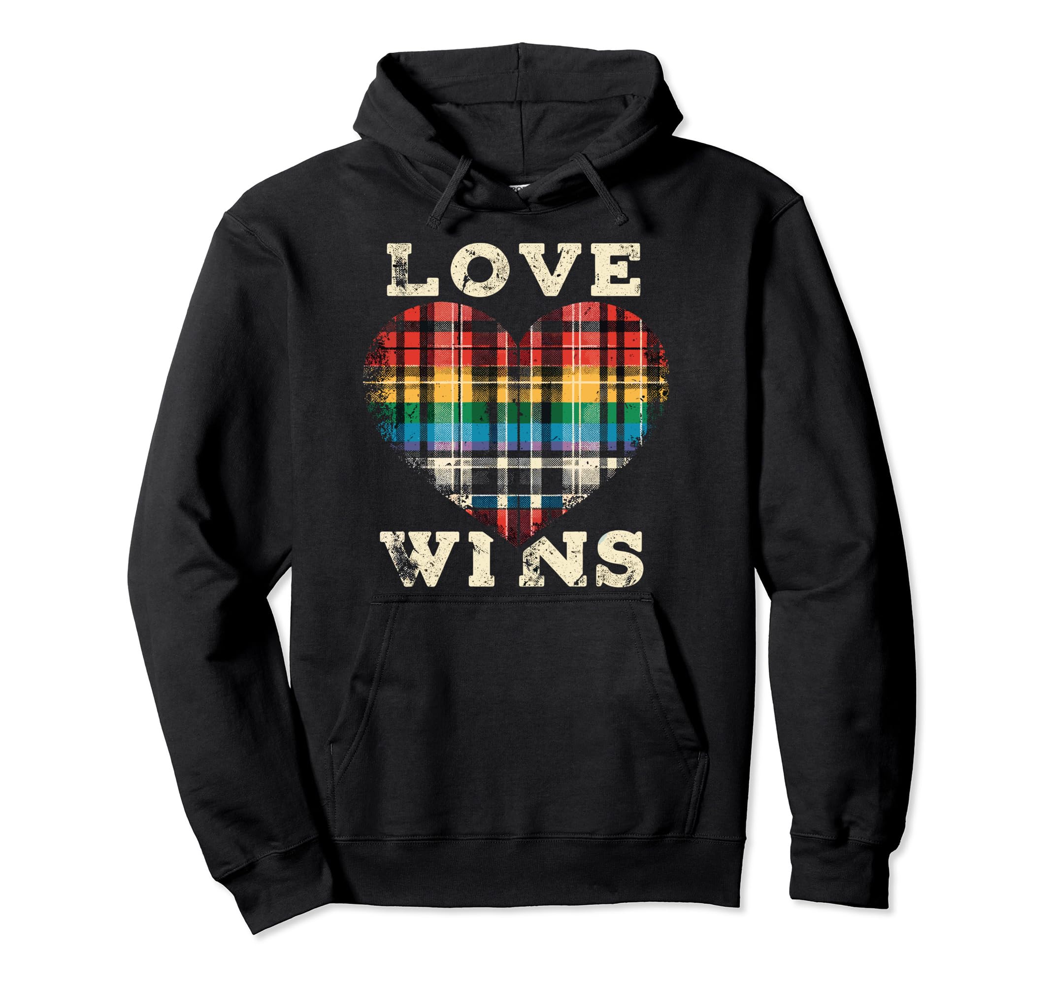 90S Grunge Plaid Heart Love Wins Gay Pride Hoodie - Novelty Apparel Unisex