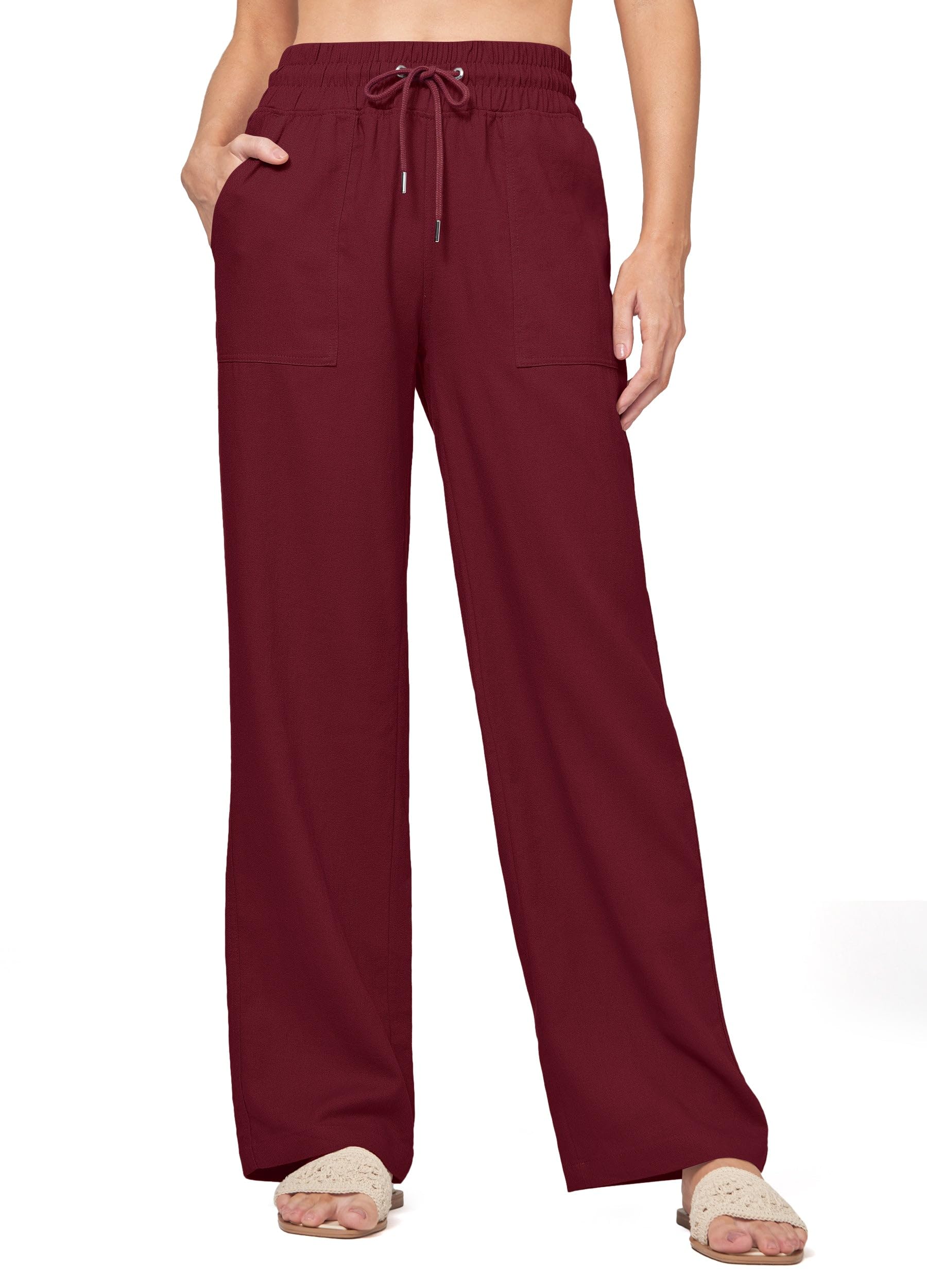 Willit Women Linen Pants Wide Leg Casual Palazzo Pants Cotton Linen Lounge Beach Summer Pants with Pockets 29"/31"/ 33"