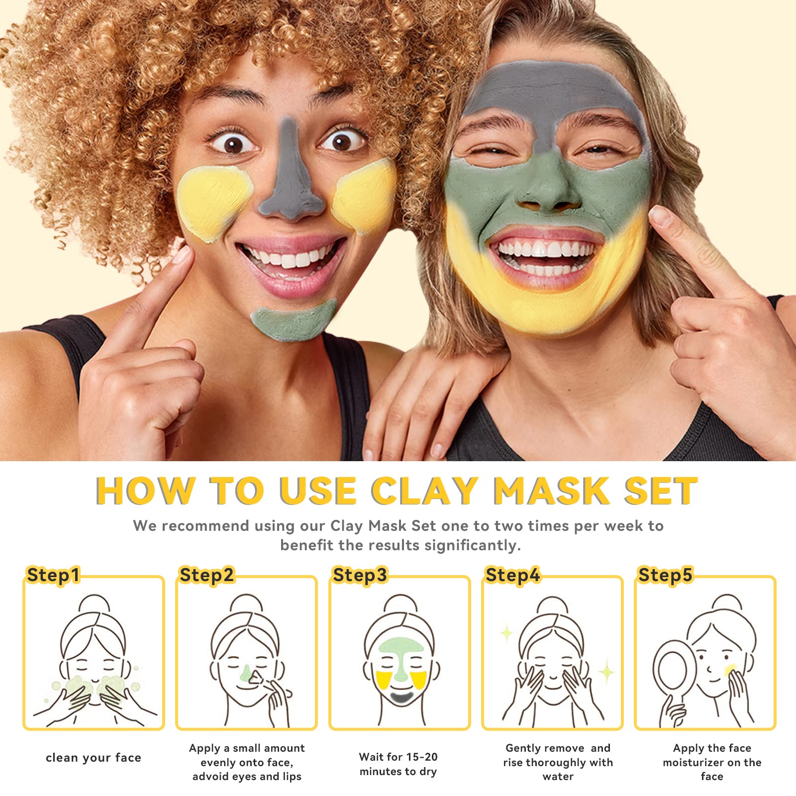 ANAI RUI 3Pcs Face Mask Set, Turmeric Clay Mask - Green Tea Face Mask - Dead Sea Minerals Mud Mask,Self Care Gifts for Women 2.5 oz each