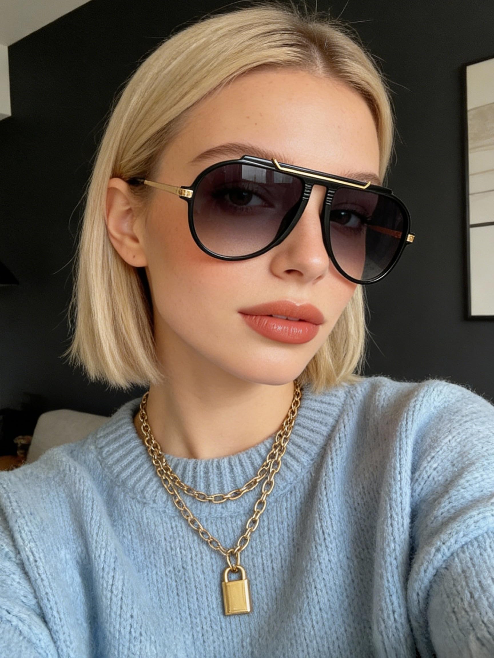 GUVIVI Oversized Aviator Sunglasses for Women Men 2026 70s Retro Gold Metal Sun Glasses Tangle Free Square Aviators