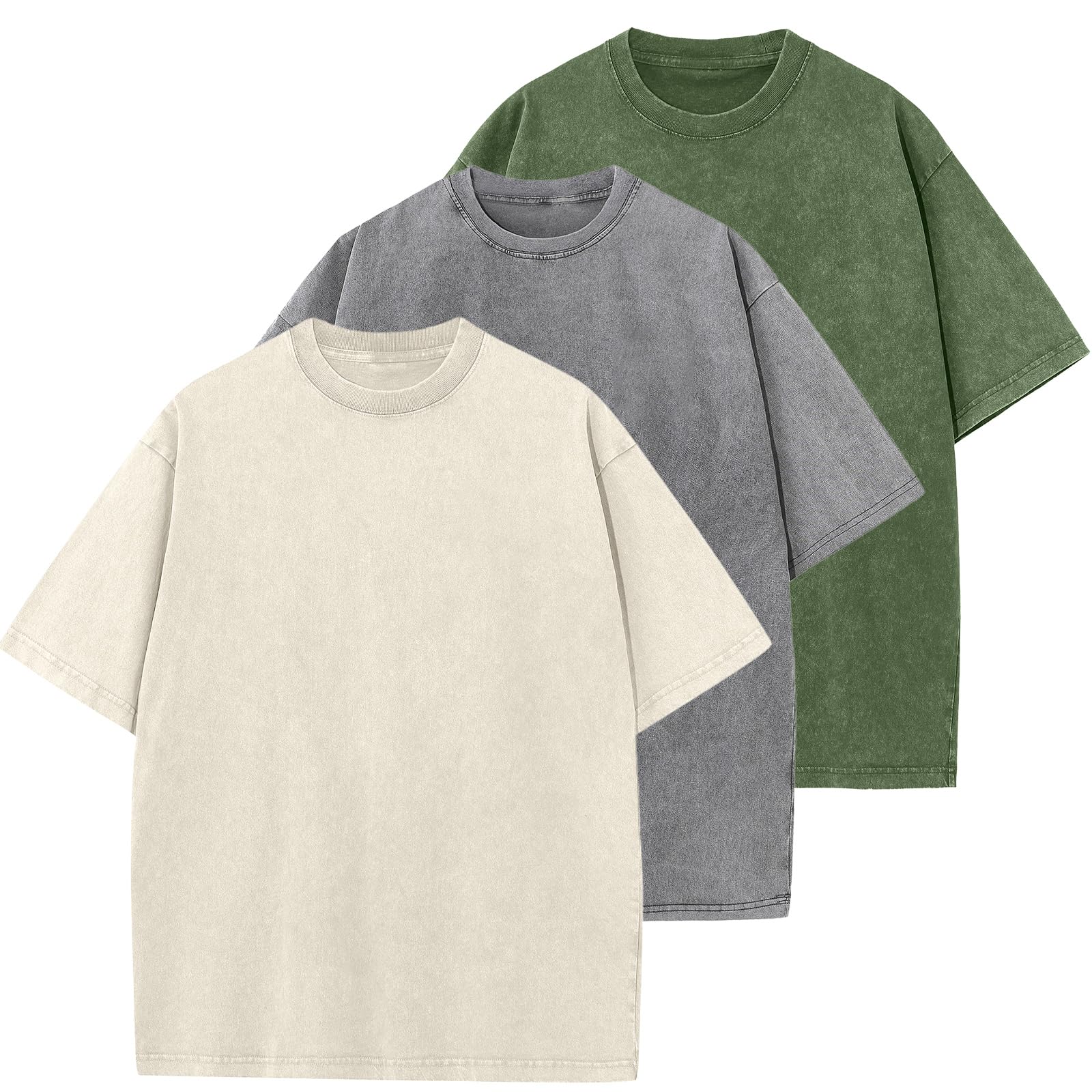 Men's Cotton T-Shirts Oversized Unisex Short Sleeves Casual Loose Wash Solid Basic Tee Tops