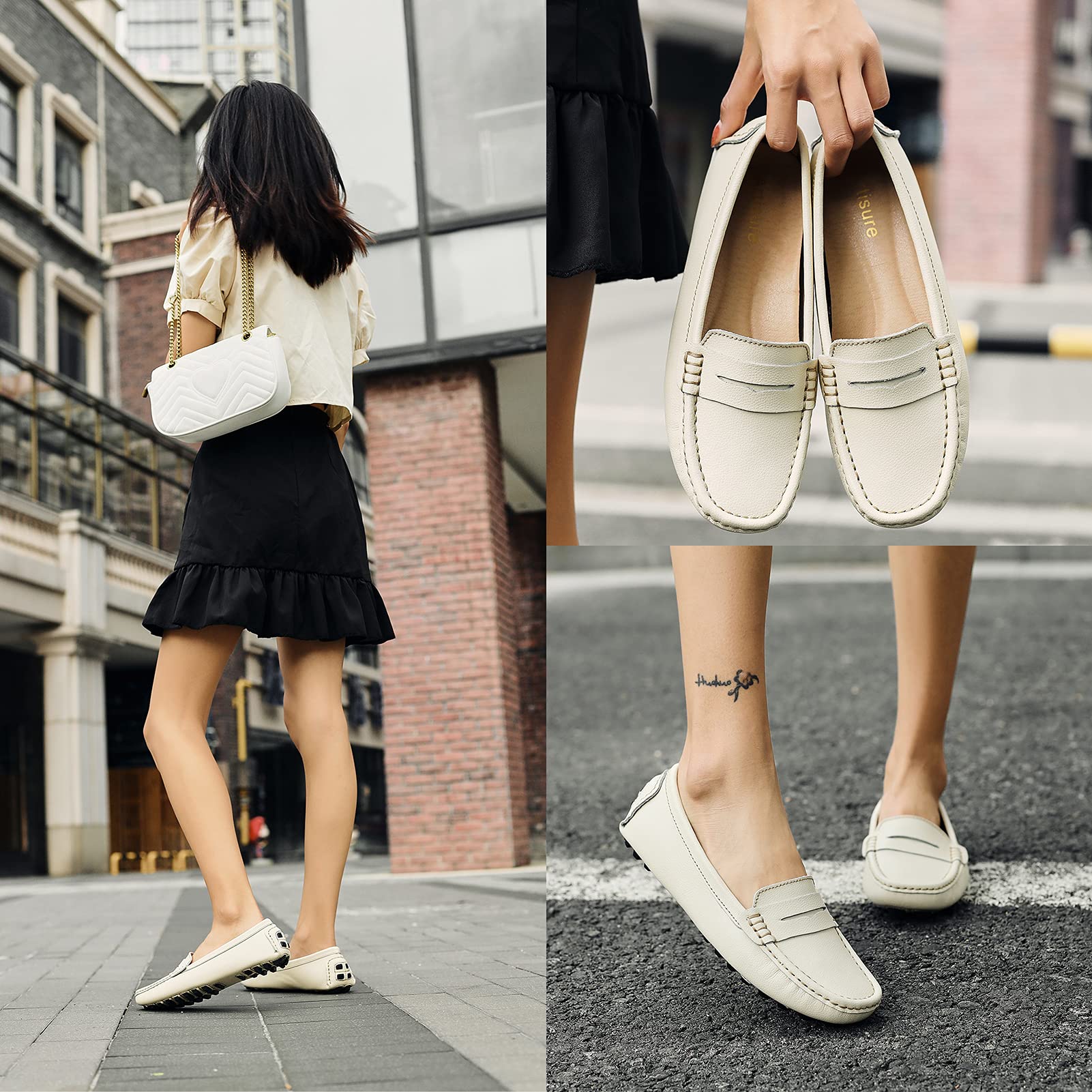 Artisure Women's Classic Comfort Leather Penny Loafers Casual Slip-Ons Lightweight Walking Flats Driving Mocs Boat Shoes