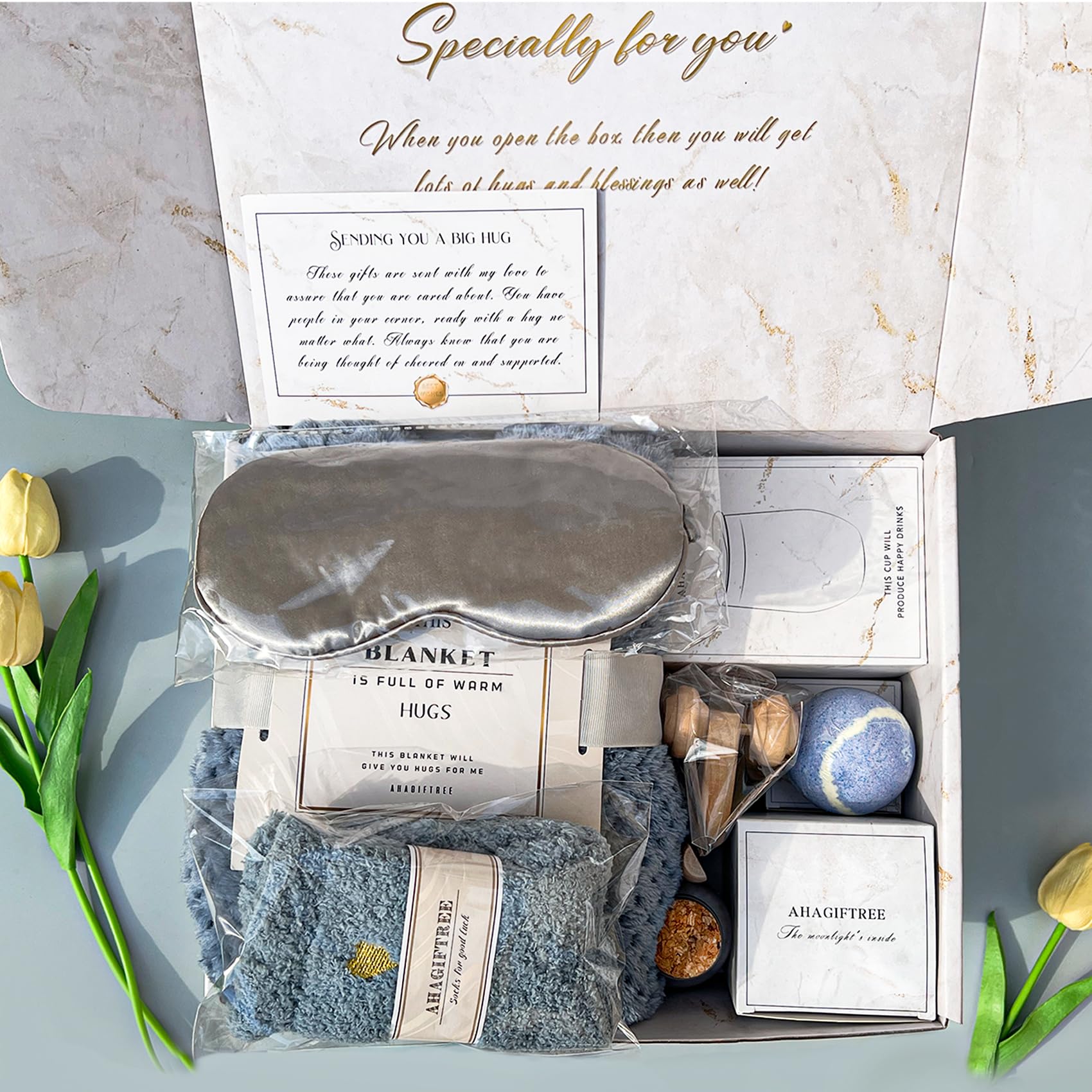 AHAGIFTREE Gift Baskets for Women,11PC Care Package with Moon Lamp,Grief,Get Well Soon After Surgery,Birthday,Think of You,Thank You,Sympathy