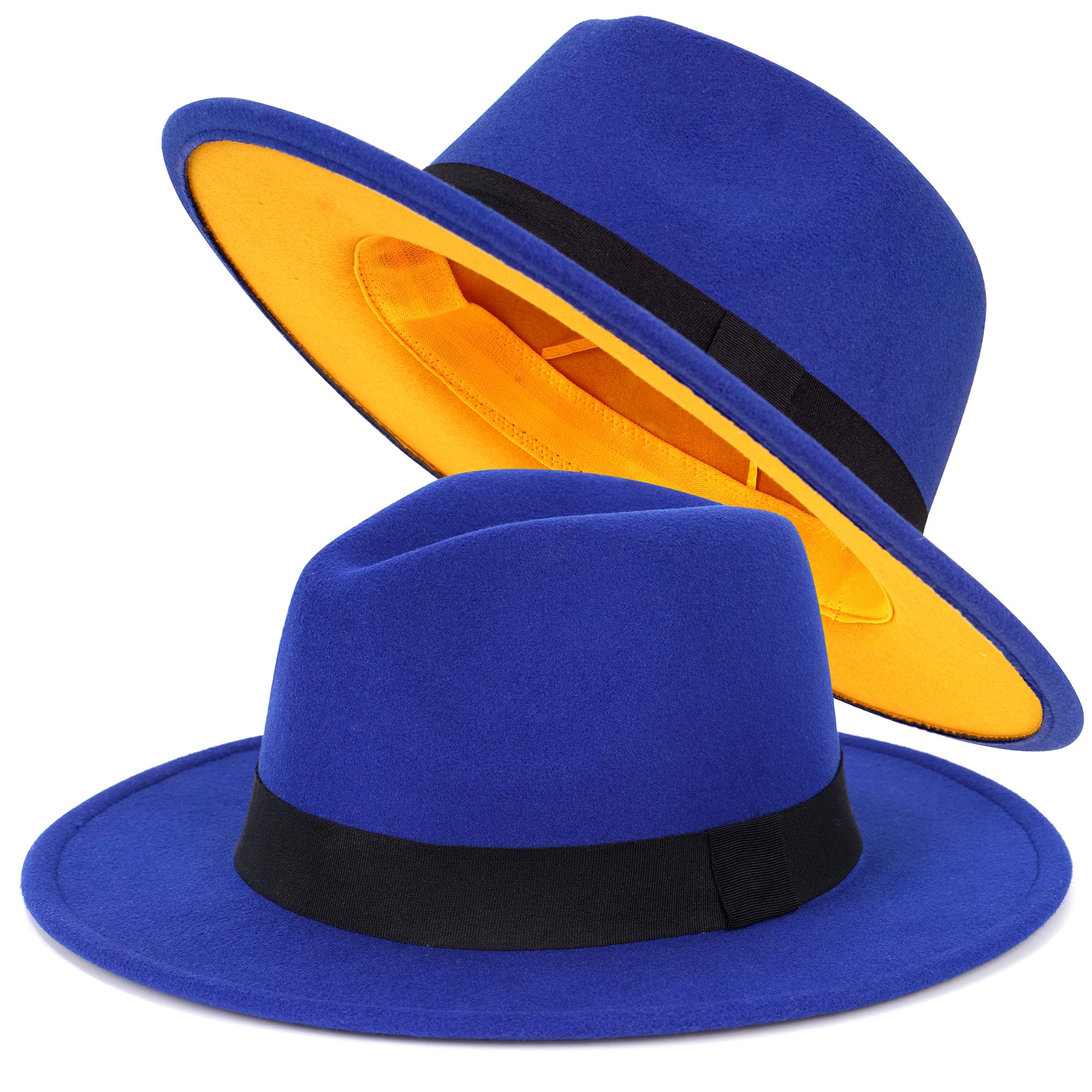 FADACHY Trendy Fedora Hats for Men & Women Wide Brim Felt Hat Dress Panama Hat Two Tone Fedora