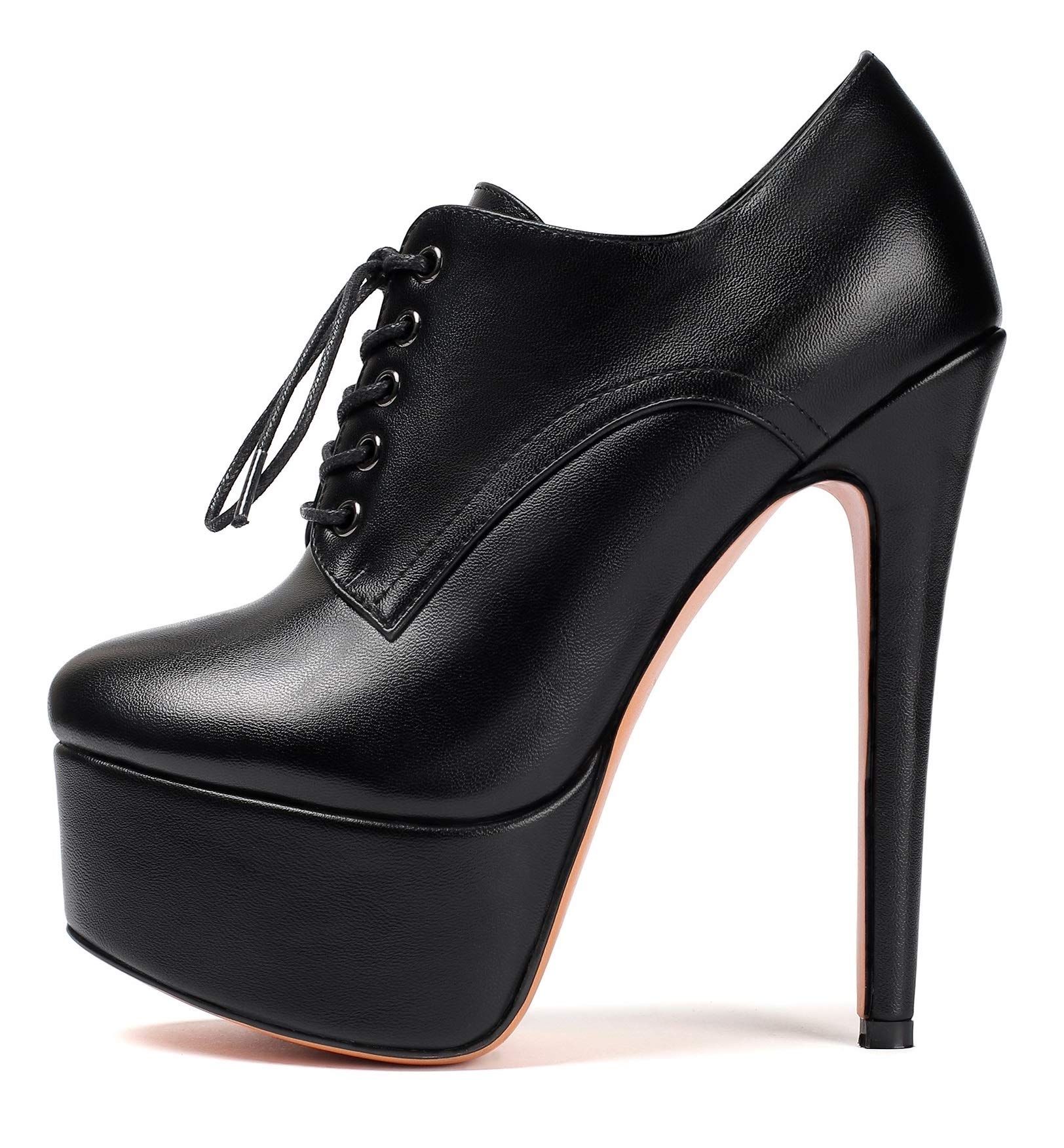 SAMMITOP Women's Round Toe Lace Up Ankle Boots Platform High Heel Pumps Party Dress Shoes