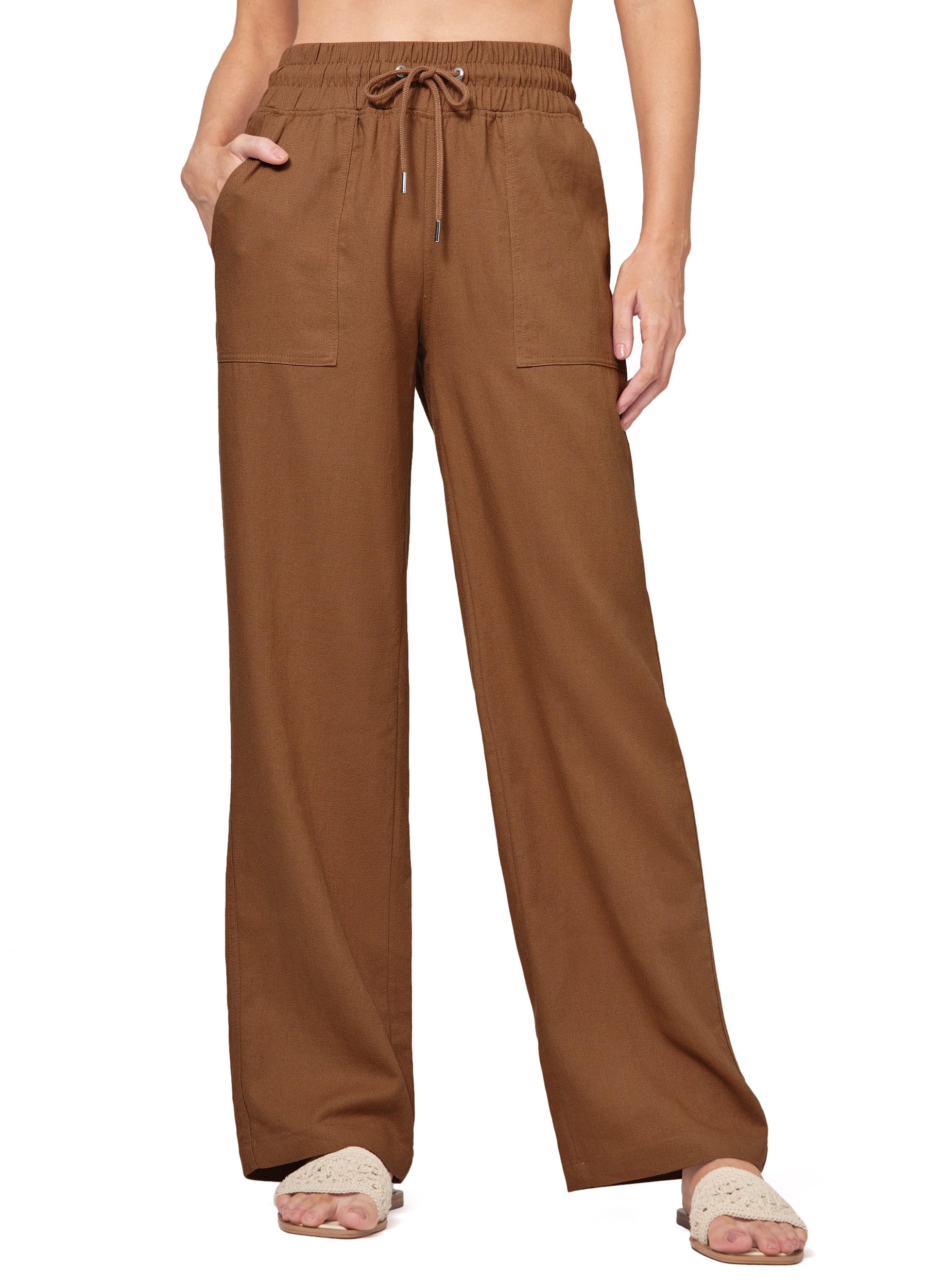Willit Women Linen Pants Wide Leg Casual Palazzo Pants Cotton Linen Lounge Beach Summer Pants with Pockets 29"/31"/ 33"