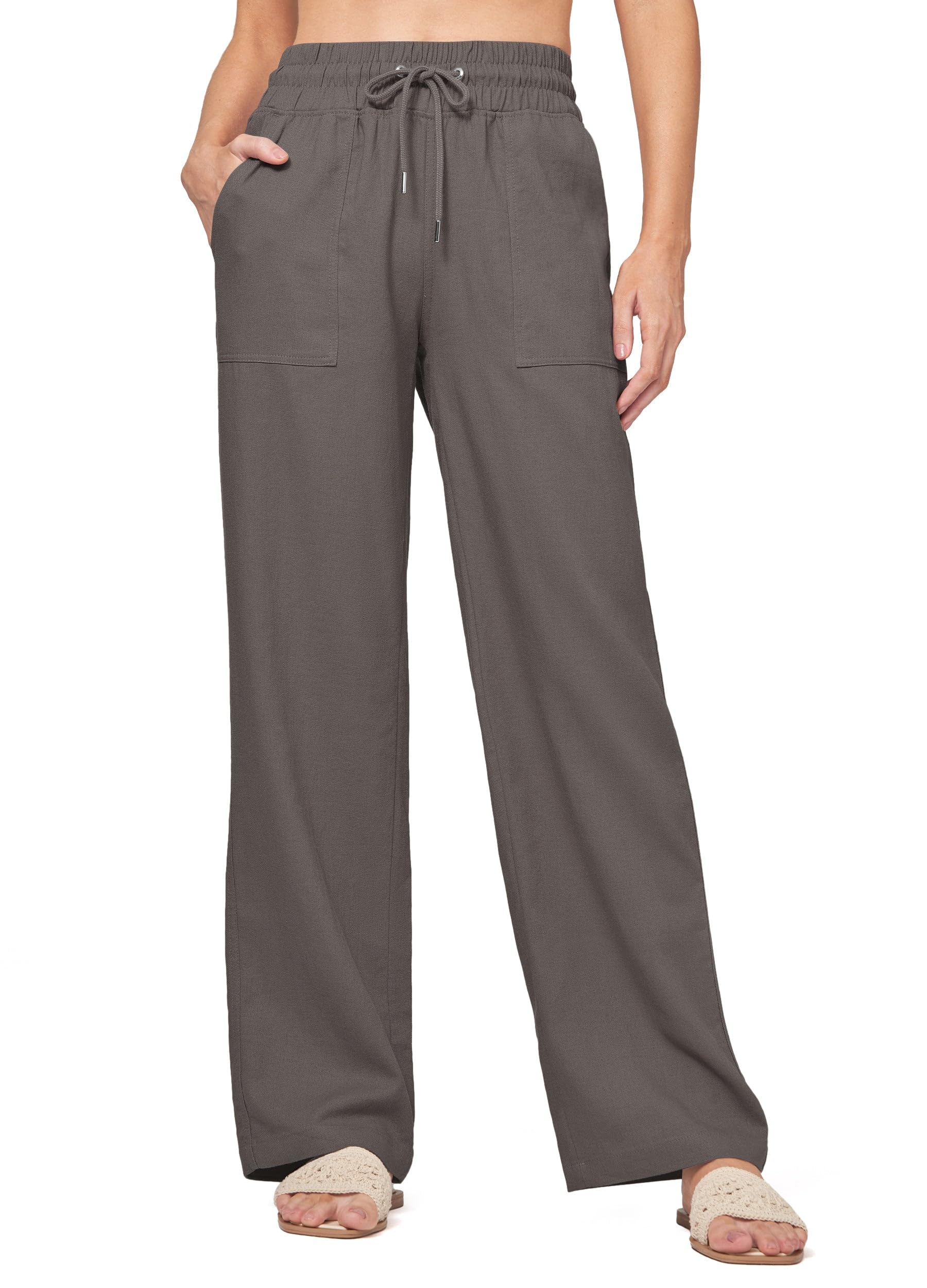 Willit Women Linen Pants Wide Leg Casual Palazzo Pants Cotton Linen Lounge Beach Summer Pants with Pockets 29"/31"/ 33"