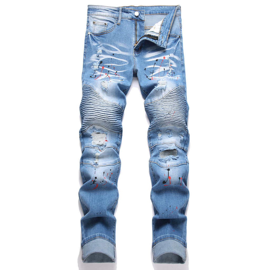 QIMYUM Men's Slim Fit Jeans Ripped Skinny Jeans for Men, Fashion Biker Jeans Stretch Moto Cargo Denim Pants