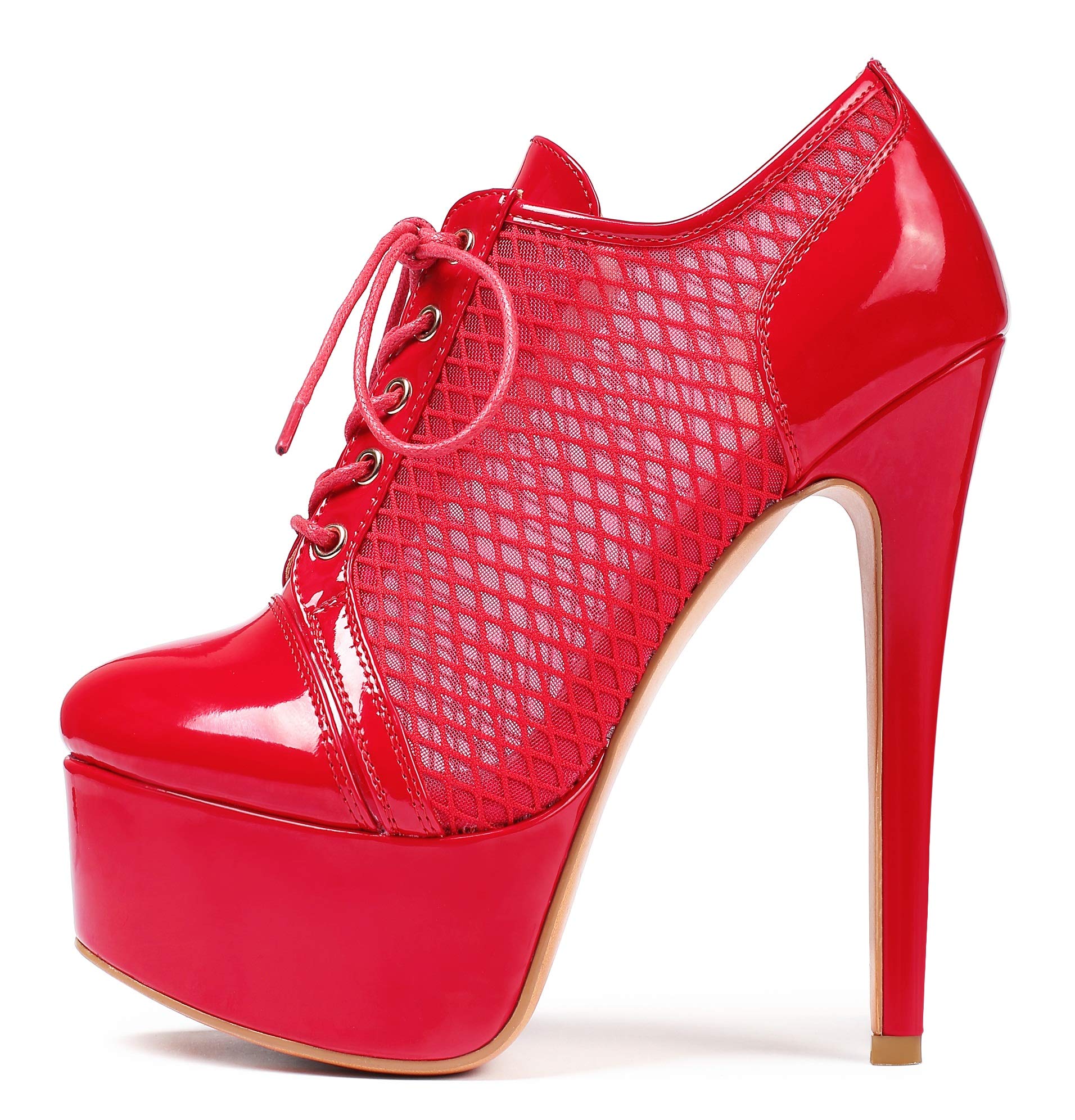 SAMMITOP Women's Round Toe Lace Up Ankle Boots Platform High Heel Pumps Party Dress Shoes