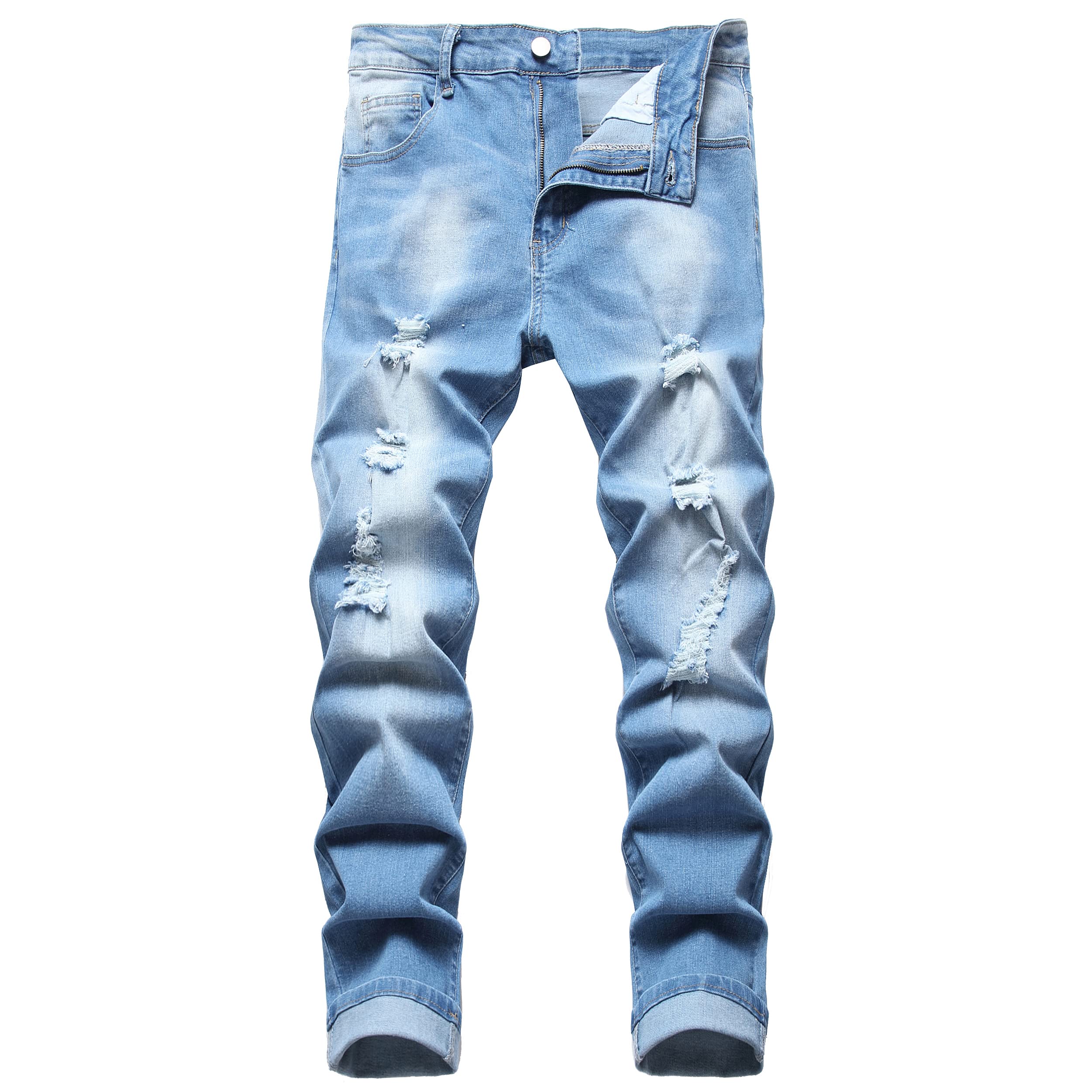 DANT BULUN Men's Ripped Distressed Destroyed Slim Fit Straight Leg Denim Jeans