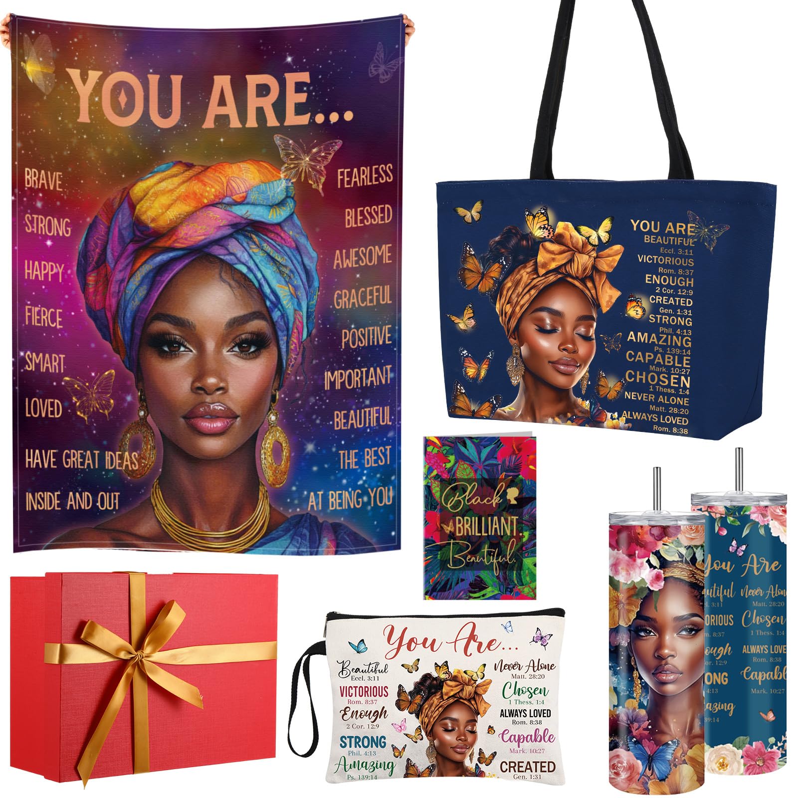 Geiserailie African American Gifts for Women Afro Black Girl Blanket, Tote Bag, Gift Box and More for Black Mom Friends Lady Christmas New Year Holiday Party Present