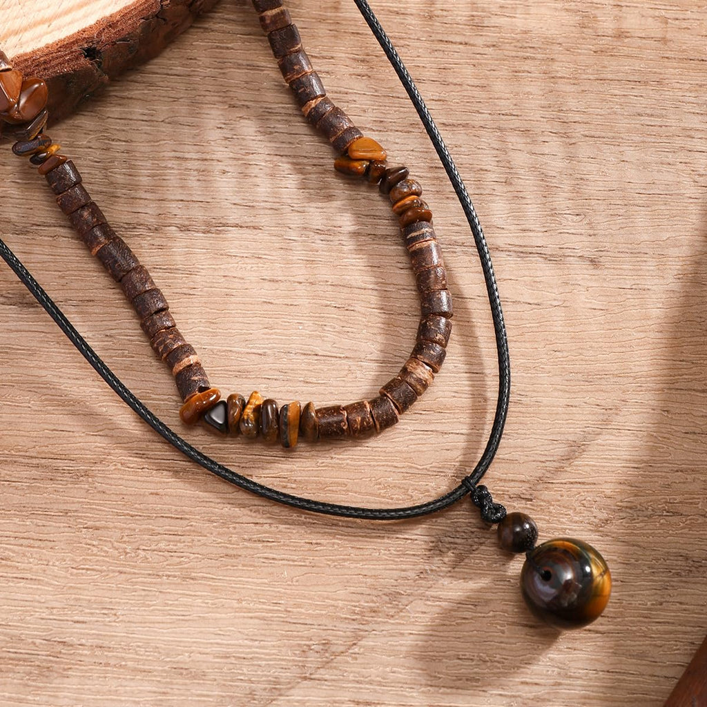 cotwdi Puka Shell Necklace Men Beaded Beach Necklaces for Men Surfer Necklace Black Brown Wood Beaded Jewelry Coconut Shell Conch Cowrie Seashell Necklaces Hawaiian Summer Beach Jewelry