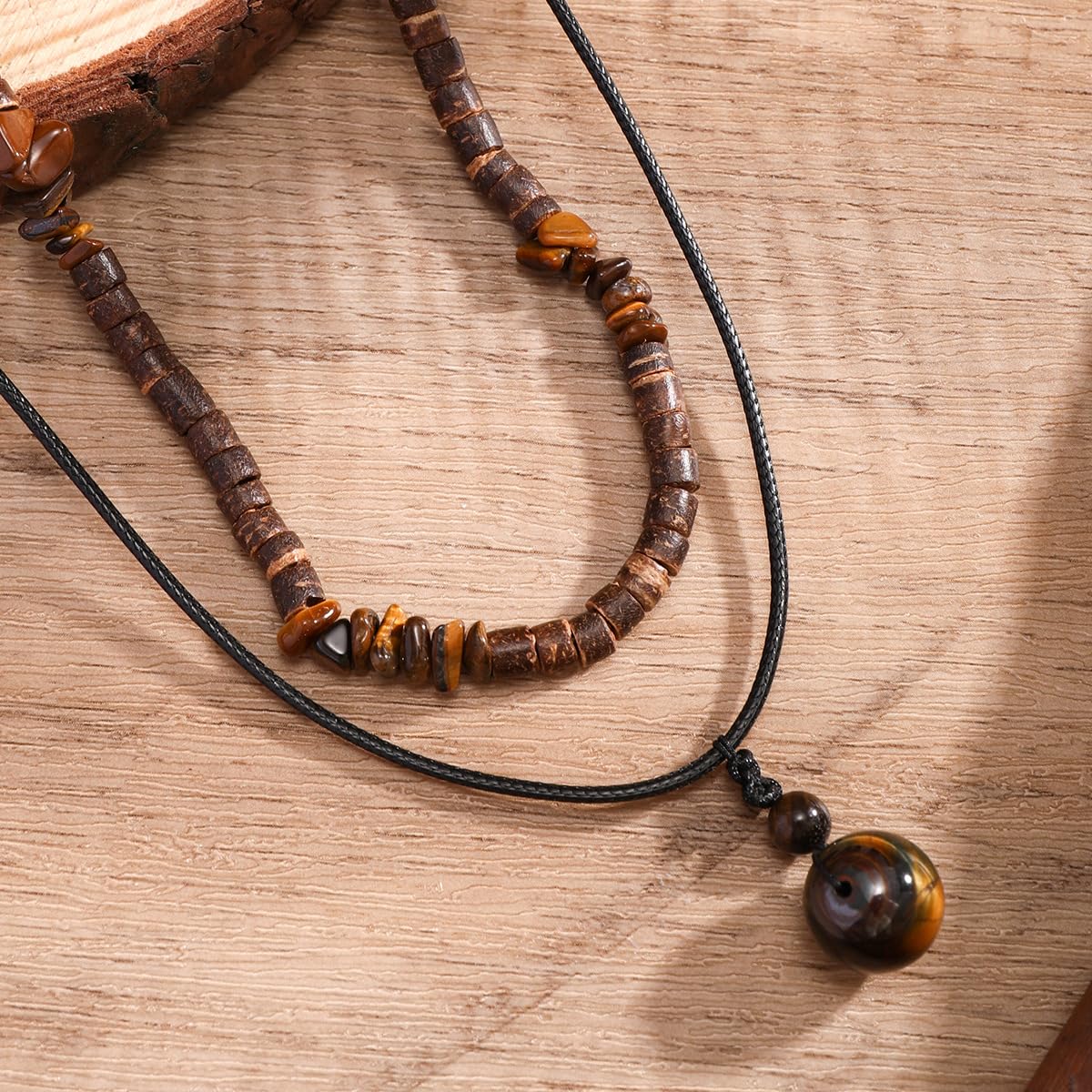 cotwdi Puka Shell Necklace Men Beaded Beach Necklaces for Men Surfer Necklace Black Brown Wood Beaded Jewelry Coconut Shell Conch Cowrie Seashell Necklaces Hawaiian Summer Beach Jewelry