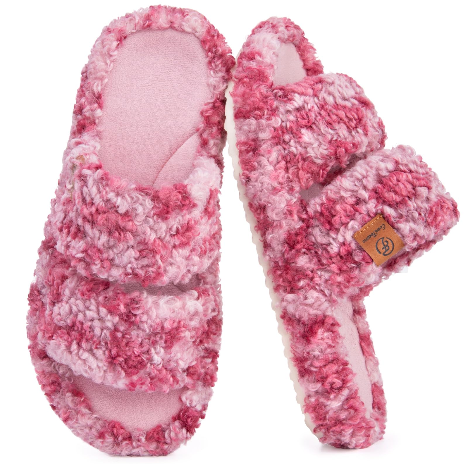 EverFoams Womens Fuzzy Open-toe Slippers Soft Comfy Memory Foam Indoor House Shoes