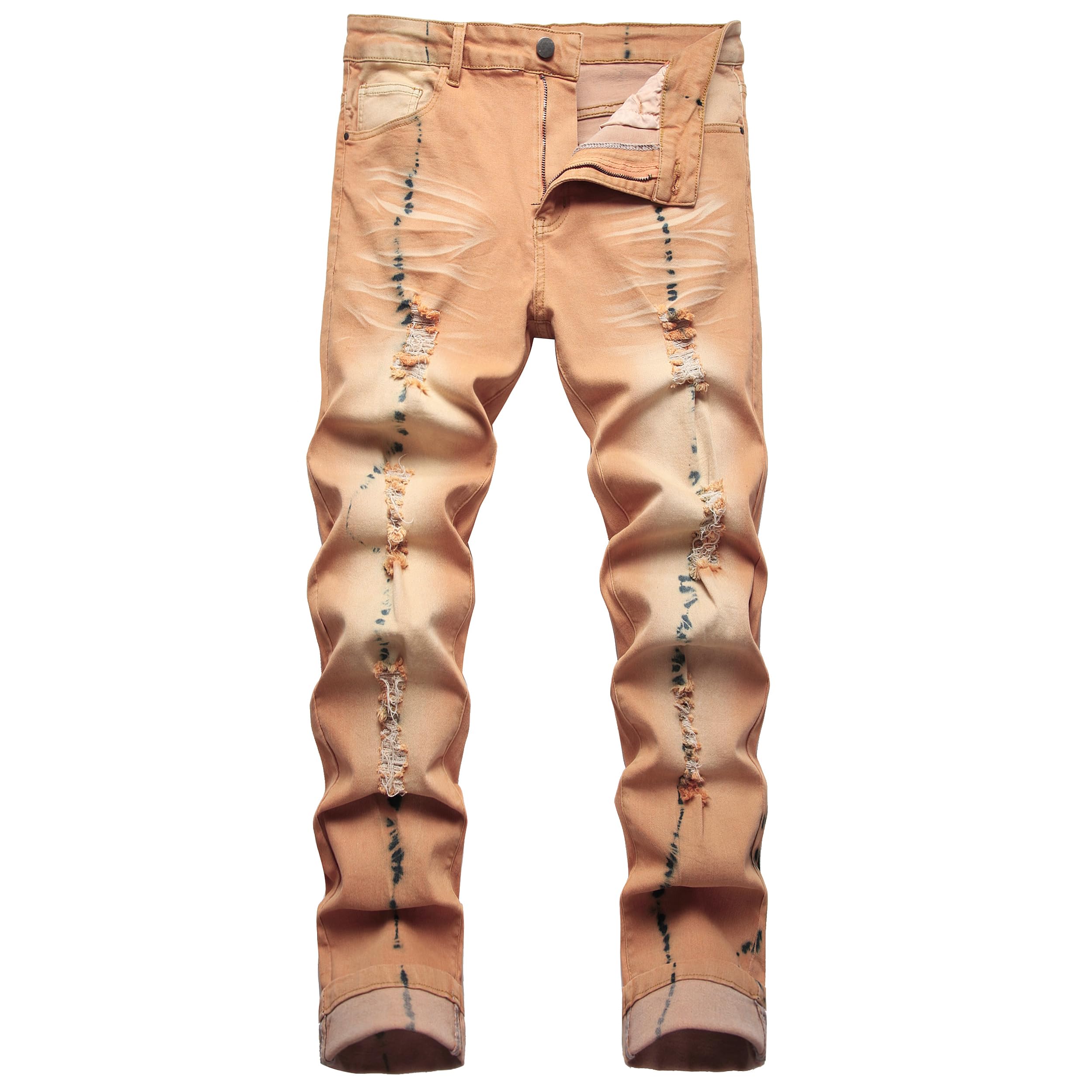 DANT BULUN Men's Ripped Distressed Destroyed Slim Fit Straight Leg Denim Jeans