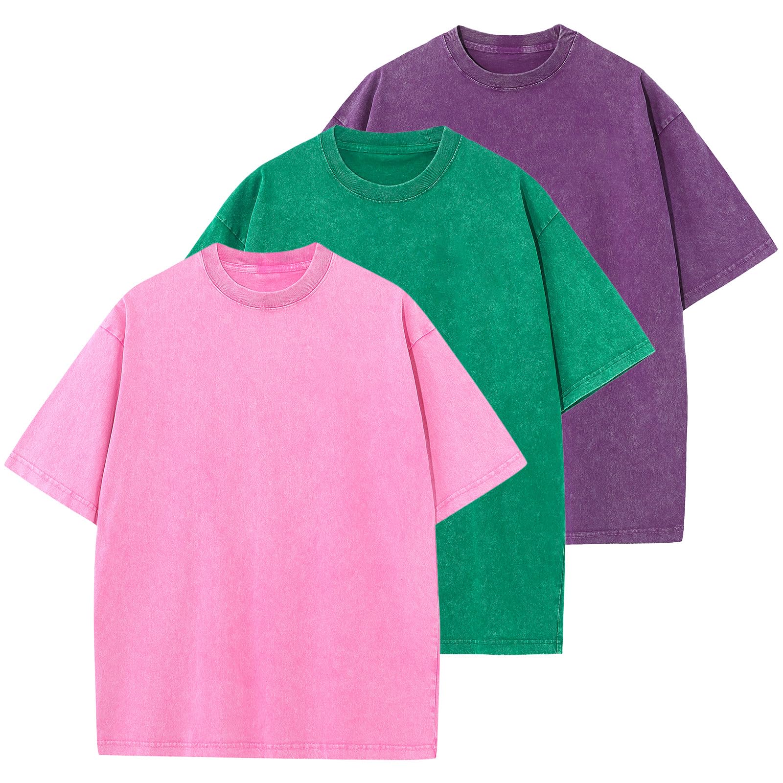 Men's Cotton T-Shirts Oversized Unisex Short Sleeves Casual Loose Wash Solid Basic Tee Tops