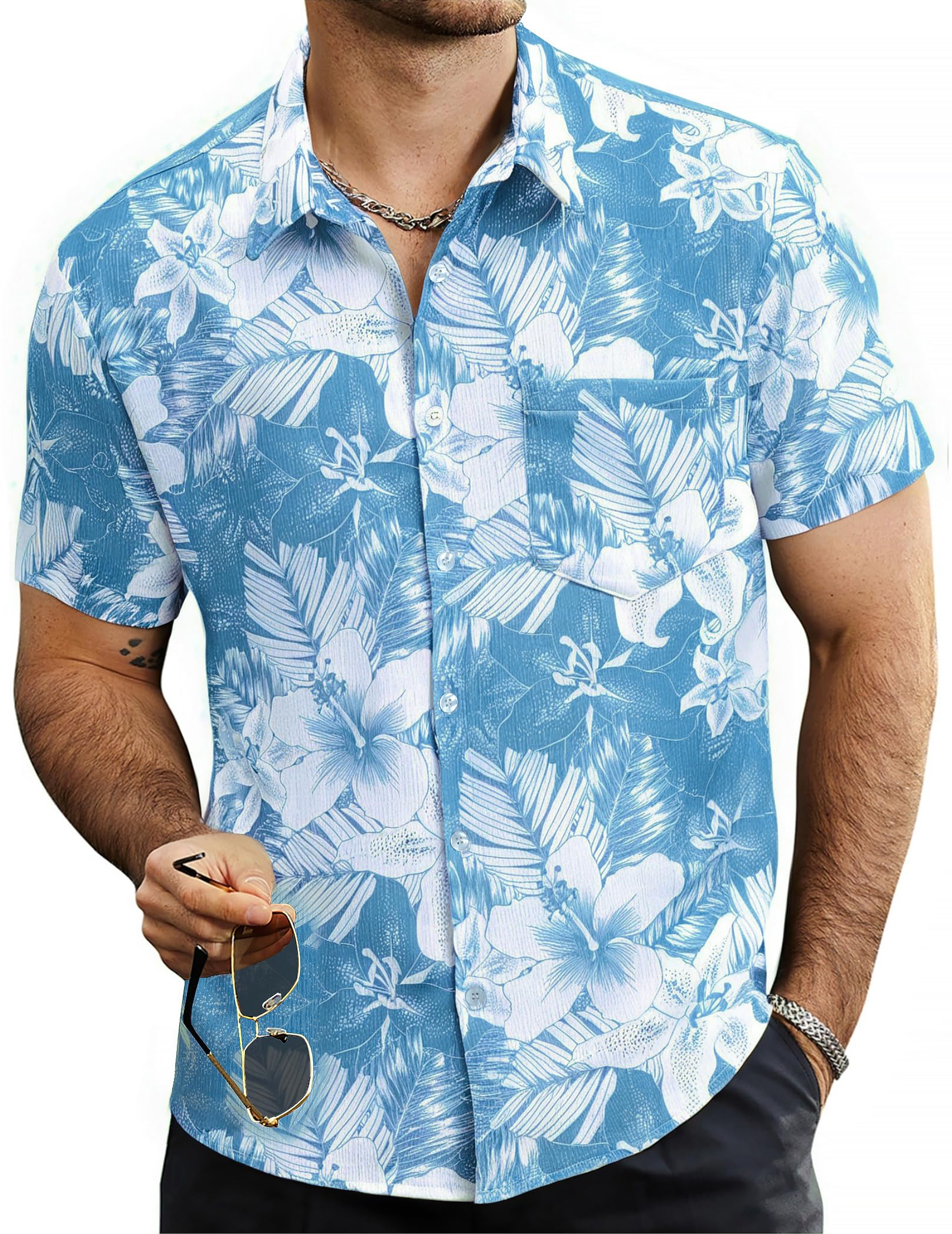 VATPAVE Mens Summer Striped Shirts Button Down Short Sleeve Vintage Beach Hawaiian Shirts with Pocket