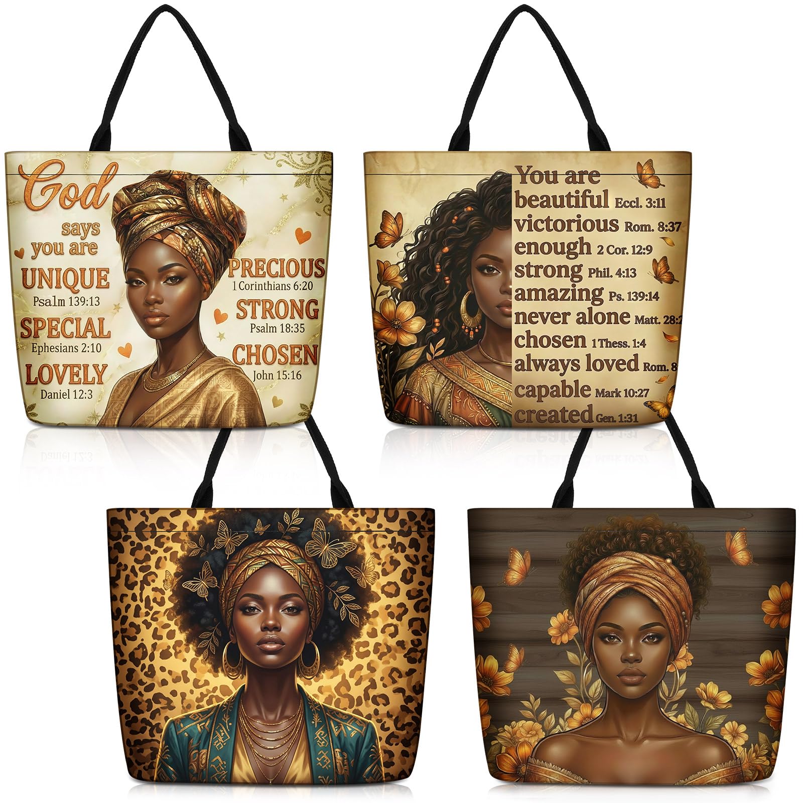 Silkfly 4 Pack African American Tote Bags for Black Women Girl Mother Day Shoulder Bag Afro Large Satchel Handbag Work Travel