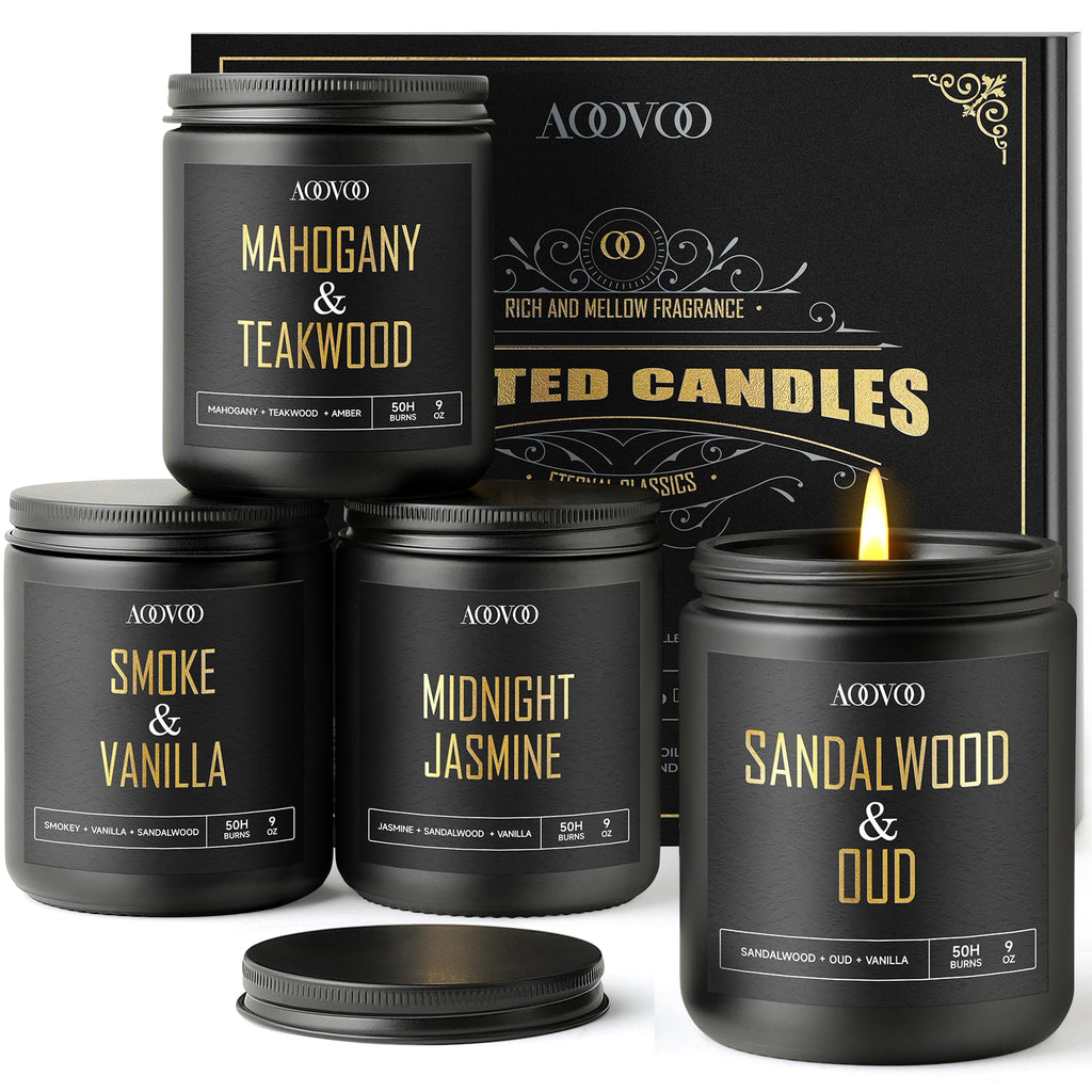 AOOVOO Scented Candles for Men - 4 Pack Candles for Home Scented, Soy Wax, Men Candle Set, Candle Set