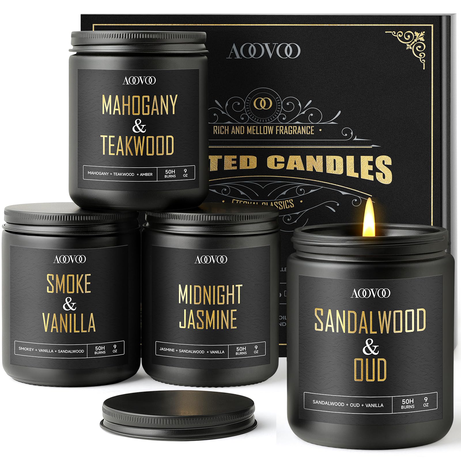 AOOVOO Scented Candles for Men - 4 Pack Candles for Home Scented, Soy Wax, Men Candle Set, Candle Set