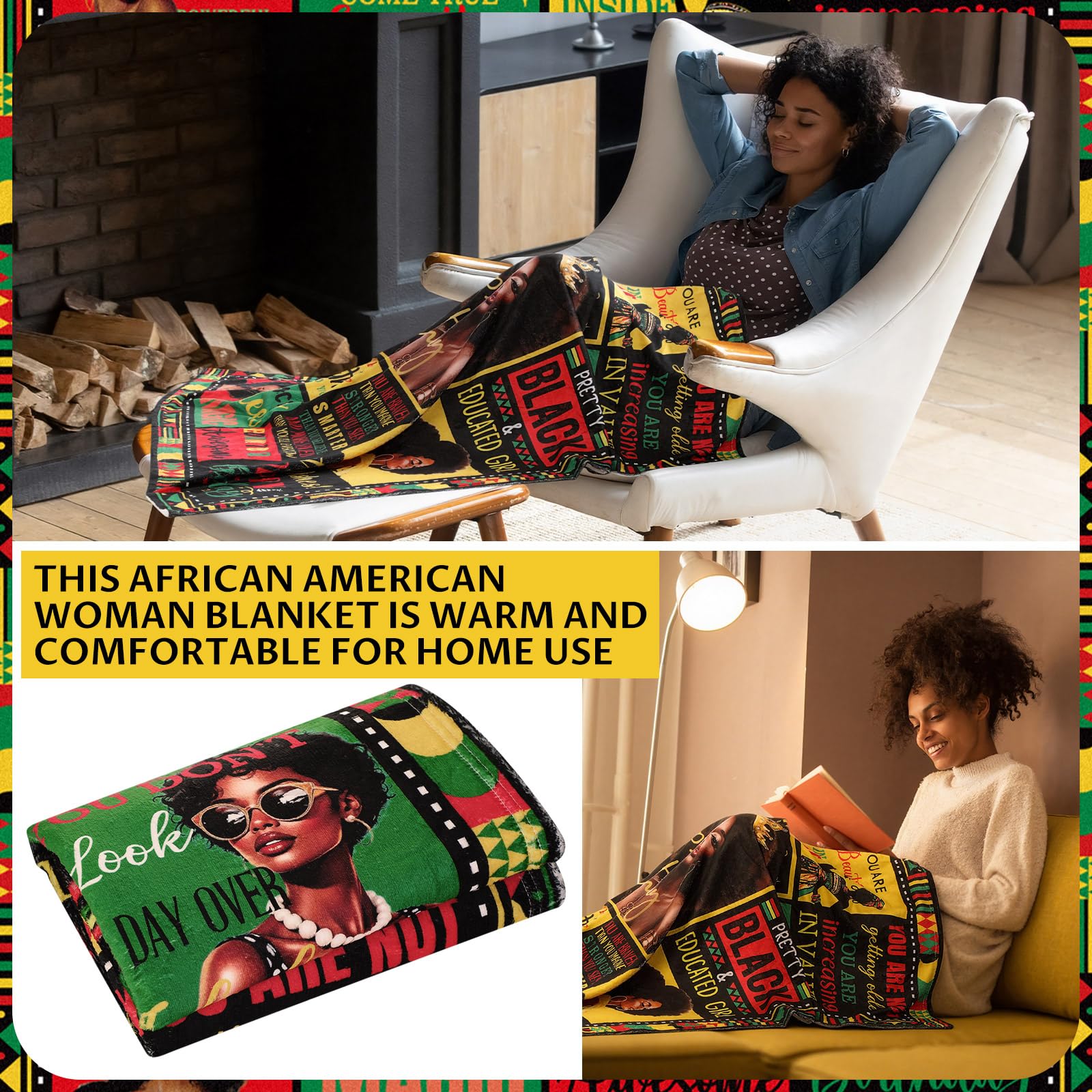 Geiserailie African American Gifts for Women Afro Black Girl Blanket, Tote Bag, Gift Box and More for Black Mom Friends Lady Christmas New Year Holiday Party Present