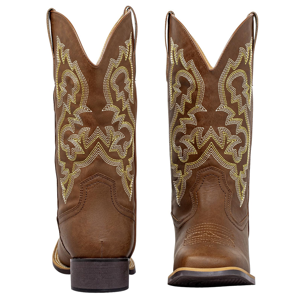 SheSole Extra Wide Calf Cowgirl Boots with Removable Cushion - Western Cowboy Style with Roomy Square Toe & Hidden Elastic Panel to Step into Confidence