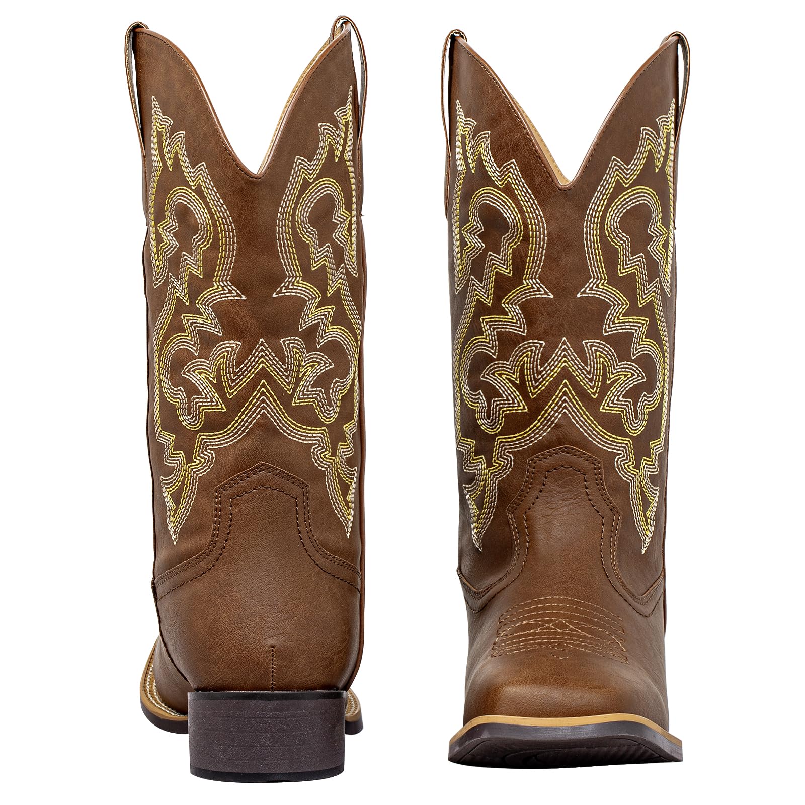 SheSole Extra Wide Calf Cowgirl Boots with Removable Cushion - Western Cowboy Style with Roomy Square Toe & Hidden Elastic Panel to Step into Confidence