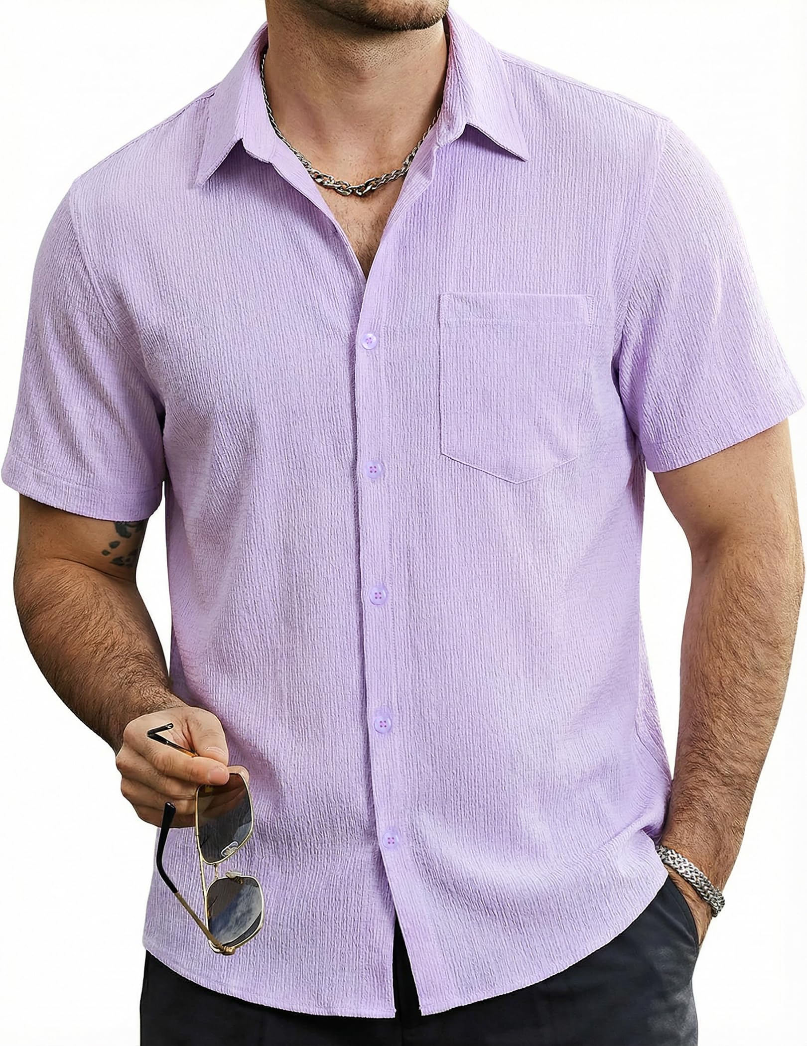 VATPAVE Mens Summer Striped Shirts Button Down Short Sleeve Vintage Beach Hawaiian Shirts with Pocket