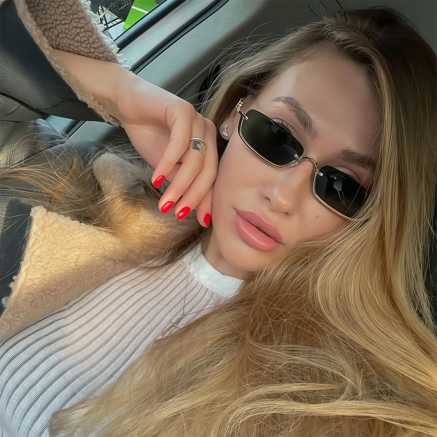 TYA Retro Y2k Sunglasses for Women Men,Trendy Semi-Rimless Sun Glasses Irregular Narrow Gold Sunnies UV400