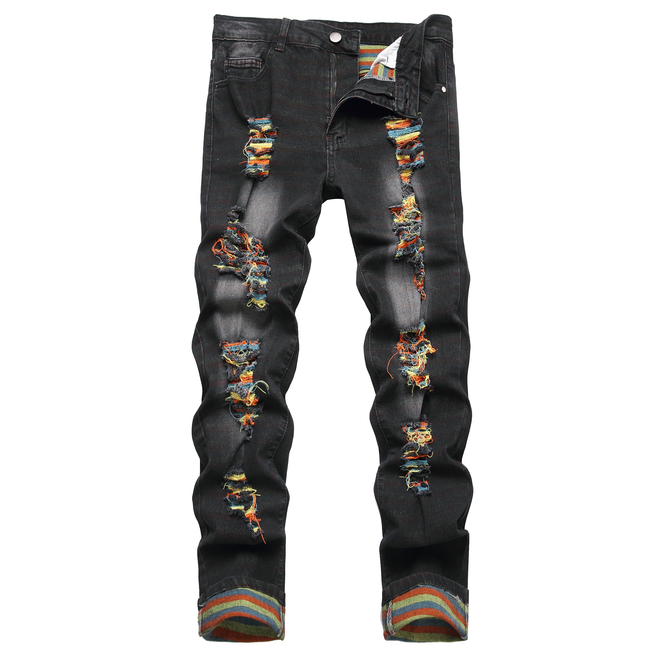 DANT BULUN Men's Ripped Distressed Destroyed Slim Fit Straight Leg Denim Jeans