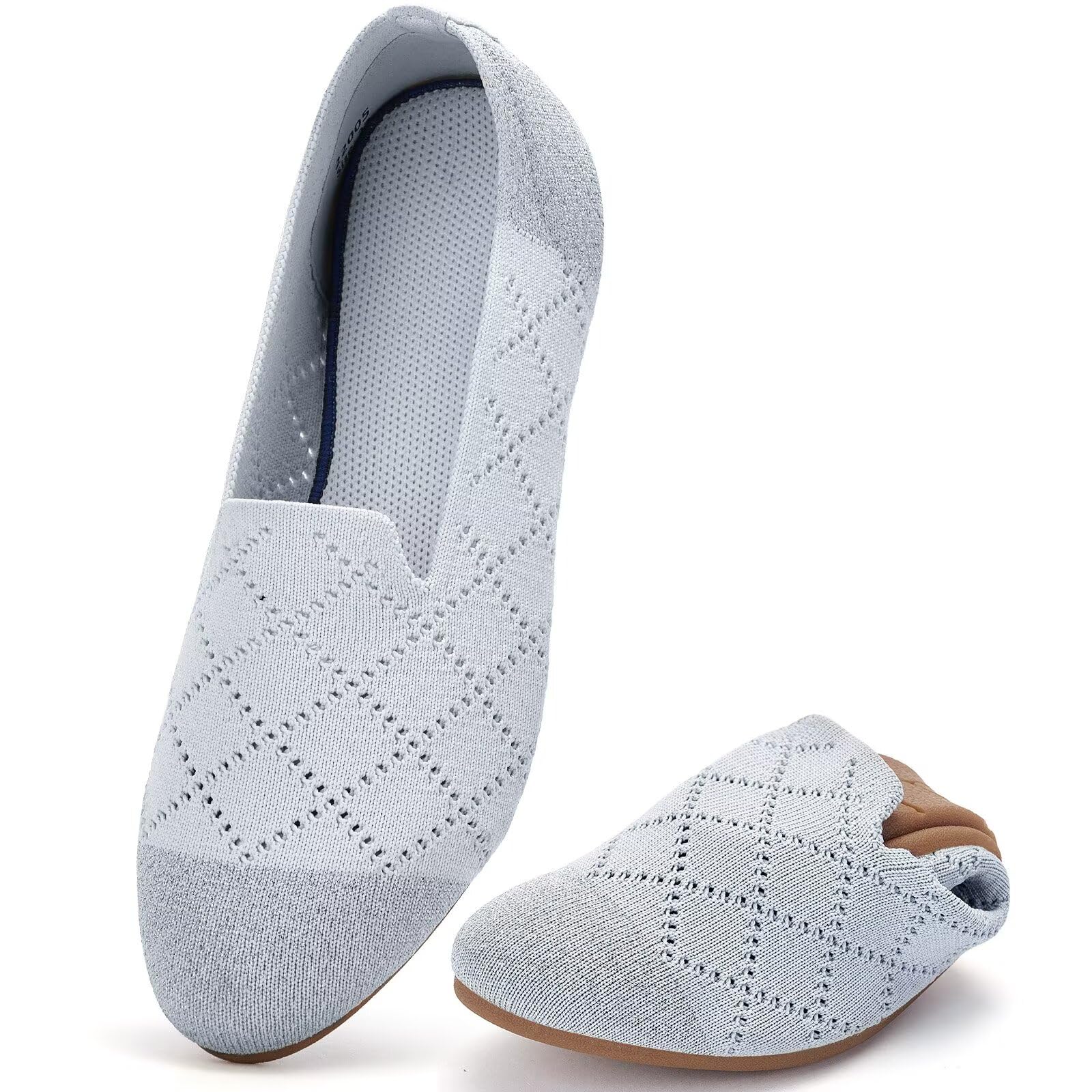 poemlady Women’s Ballet Flat Shoes Dress Shoes Knit Round Toe Slip On Ballerina Walking Flats Shoes for Woman Low Wedge Casual