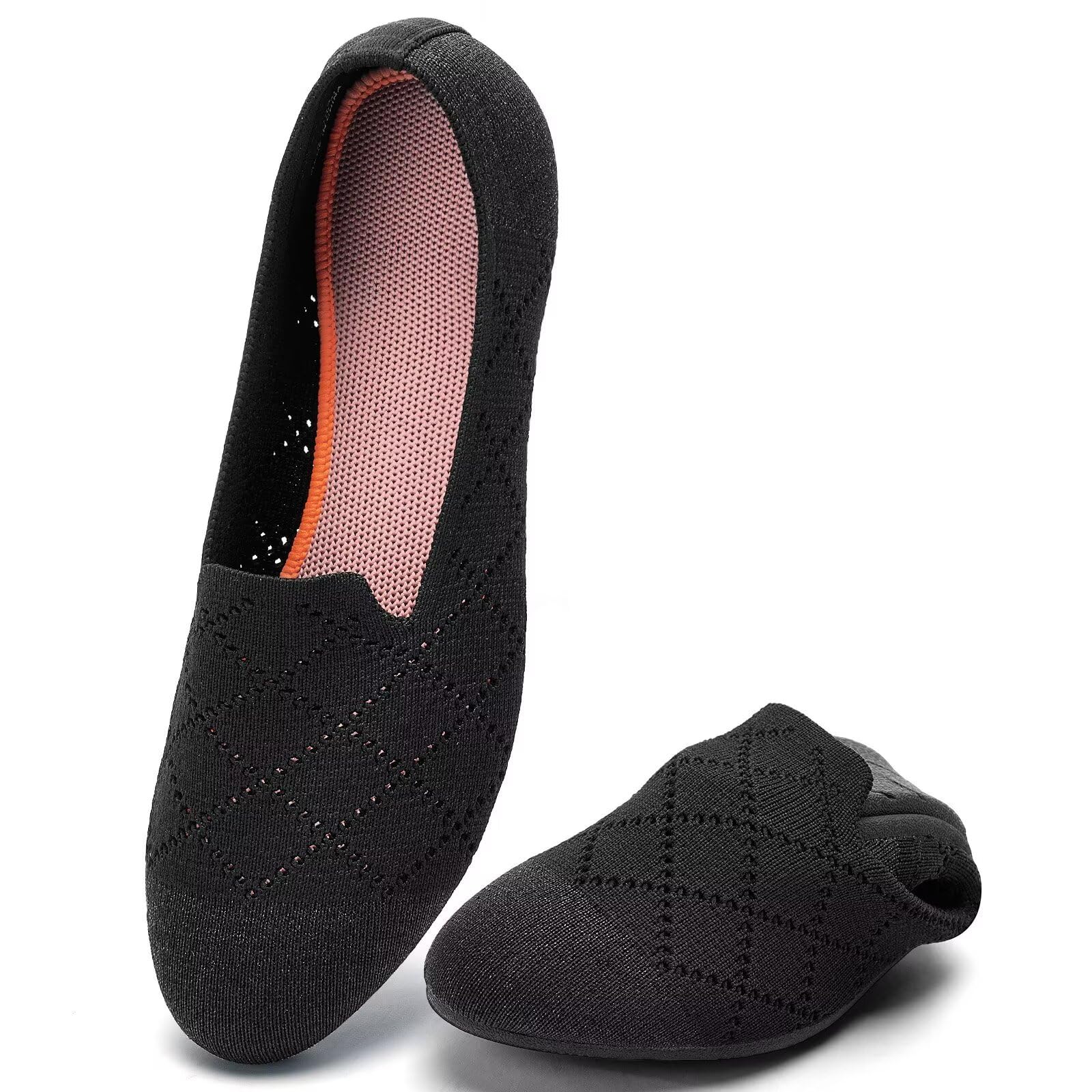 poemlady Women’s Ballet Flat Shoes Dress Shoes Knit Round Toe Slip On Ballerina Walking Flats Shoes for Woman Low Wedge Casual