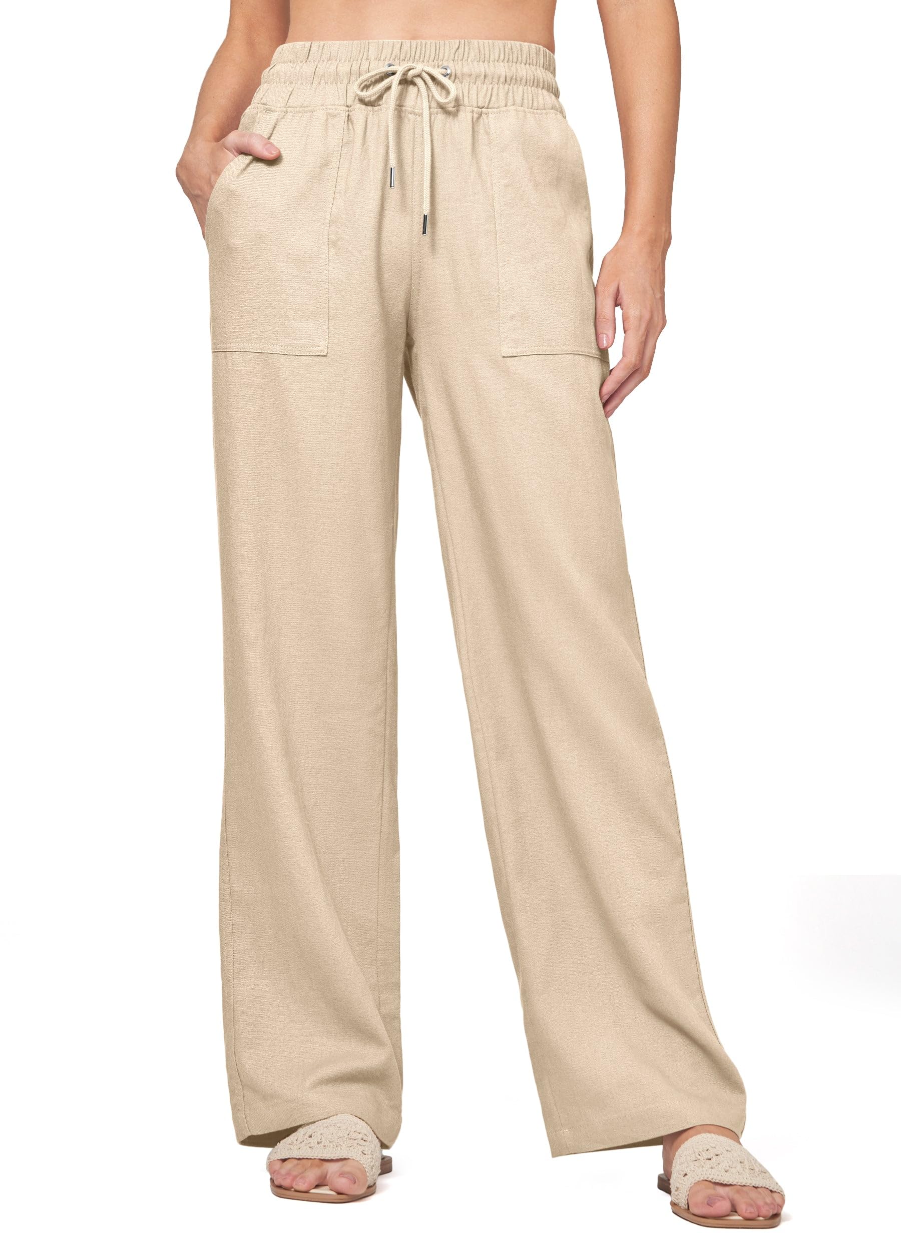 Willit Women Linen Pants Wide Leg Casual Palazzo Pants Cotton Linen Lounge Beach Summer Pants with Pockets 29"/31"/ 33"