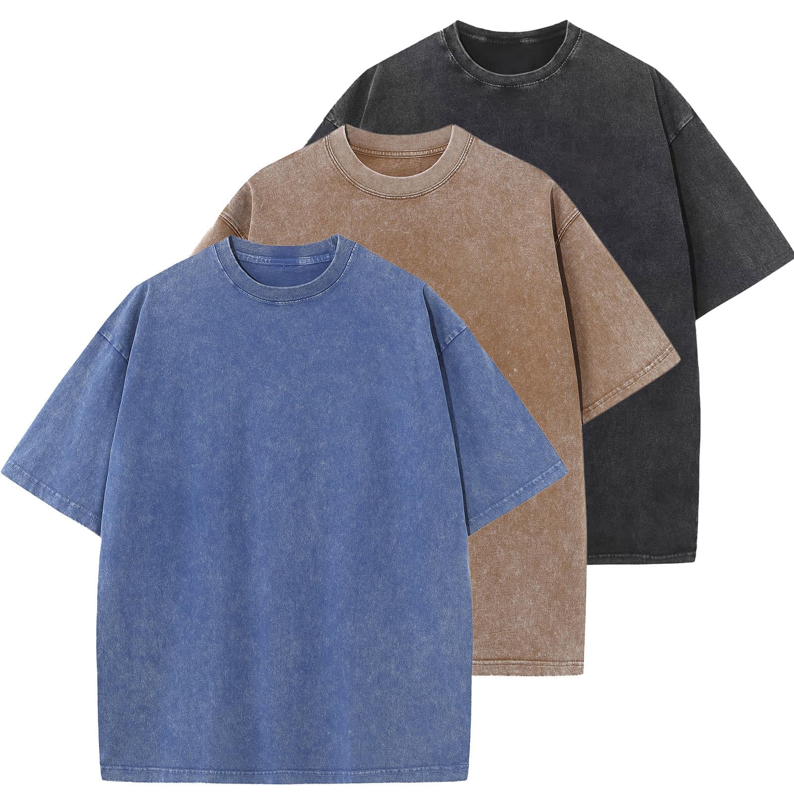 Men's Cotton T-Shirts Oversized Unisex Short Sleeves Casual Loose Wash Solid Basic Tee Tops
