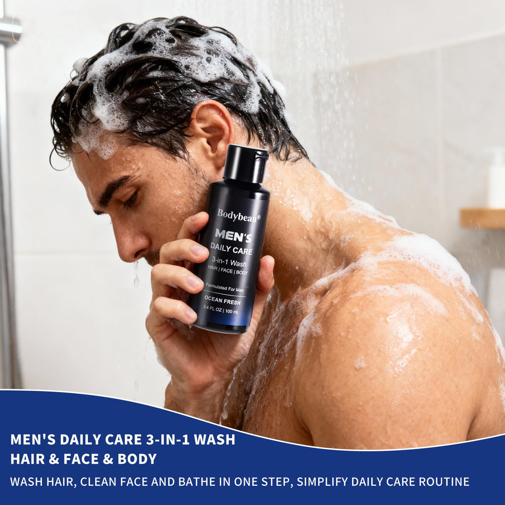 Bodybeau Men's Bath and Body Spa Gift Set - 7-Piece Kit with Daily Care 3-in-1 Wash, 2-in-1 Handmade Soap & Travel Bag - Father's Day/Birthday/Christmas Gifts for Dad, Husband Son from Family