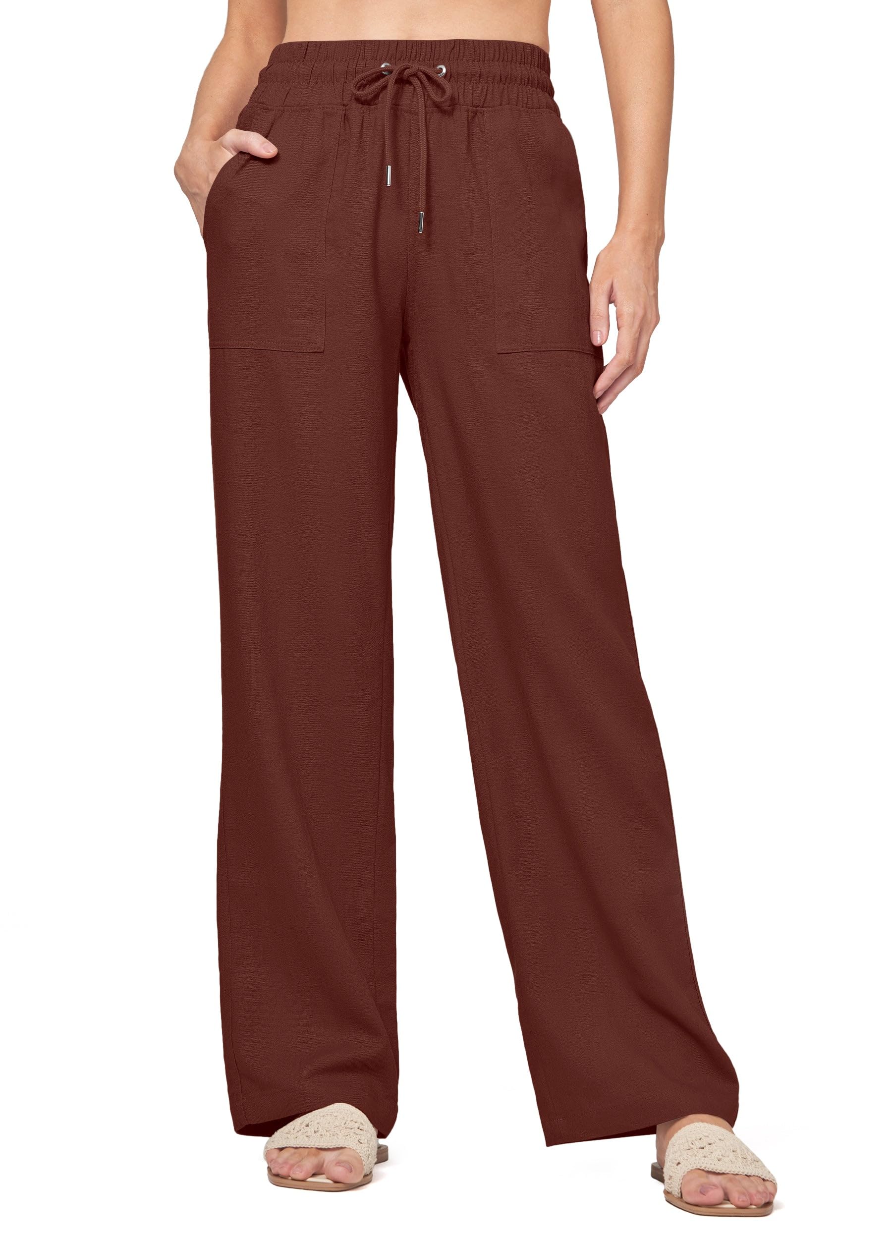 Willit Women Linen Pants Wide Leg Casual Palazzo Pants Cotton Linen Lounge Beach Summer Pants with Pockets 29"/31"/ 33"