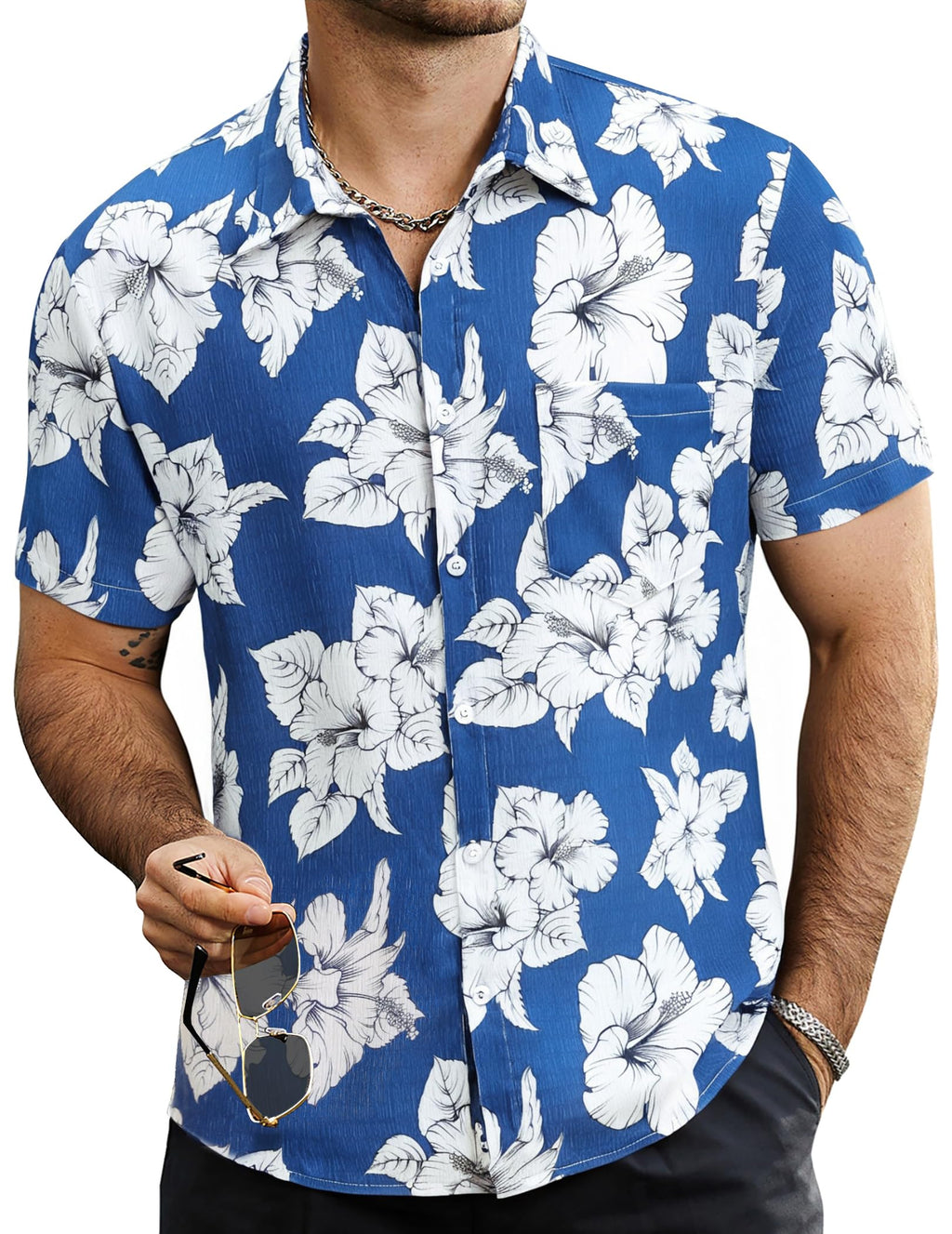 VATPAVE Mens Summer Striped Shirts Button Down Short Sleeve Vintage Beach Hawaiian Shirts with Pocket