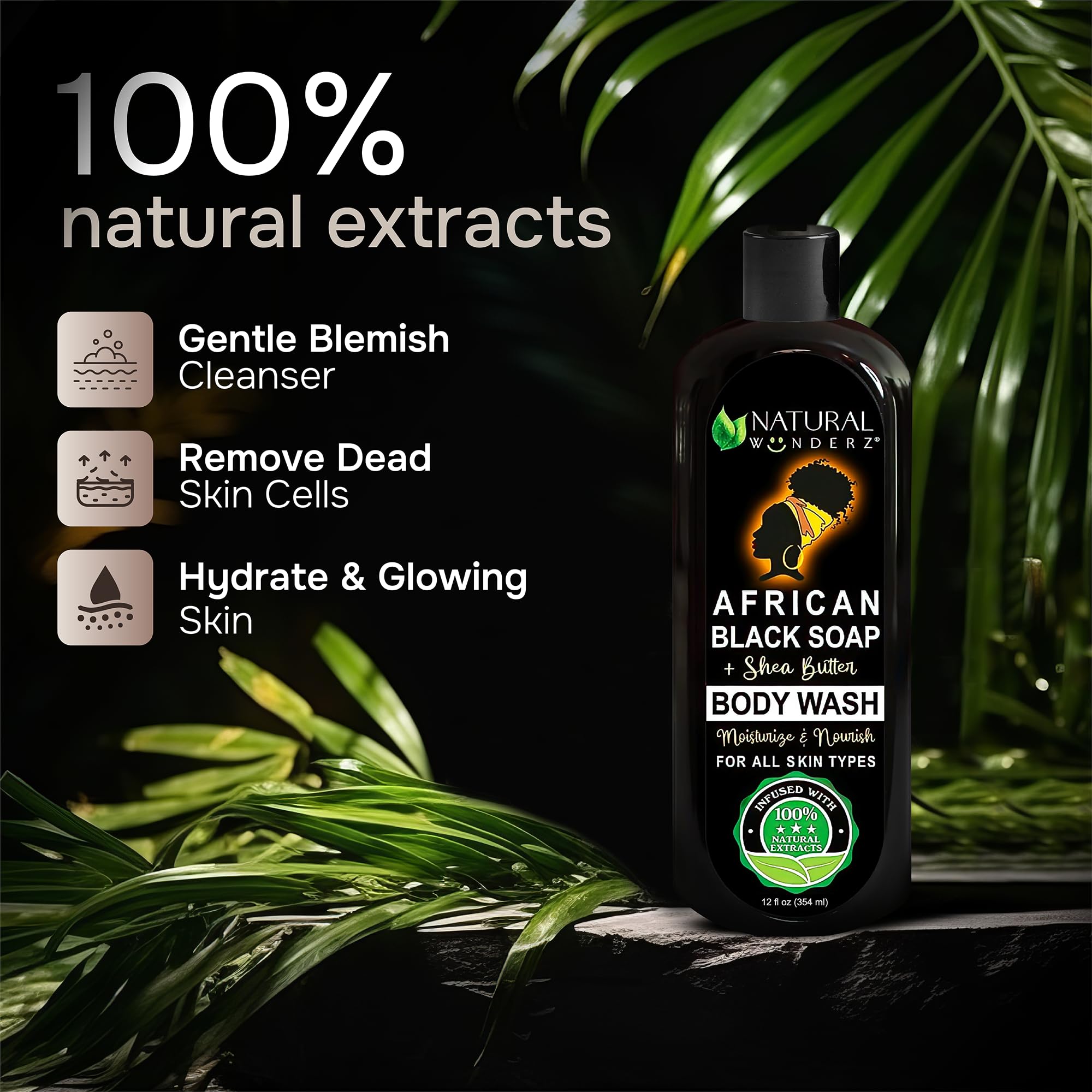 African Black Soap and Shea Butter Body Wash, Shower Gel, Promotes Acne Treatment, Contains All Natural Extracts, Vegan, and Sulfate-Free Body Scrub
