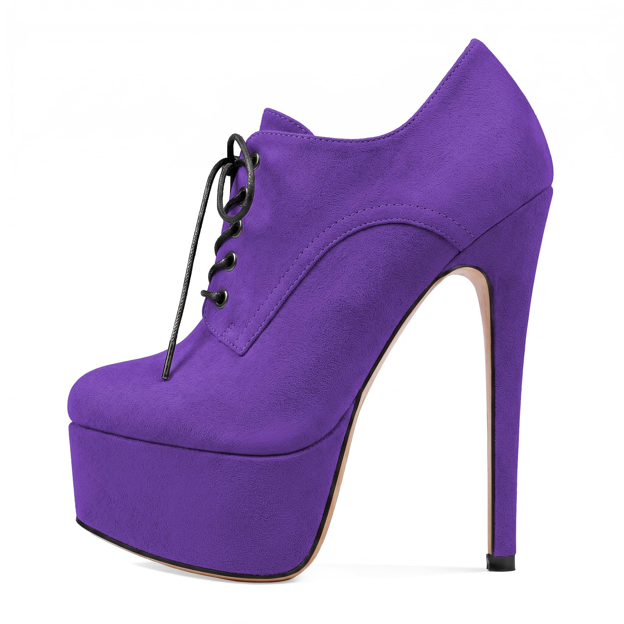 SAMMITOP Women's Round Toe Lace Up Ankle Boots Platform High Heel Pumps Party Dress Shoes