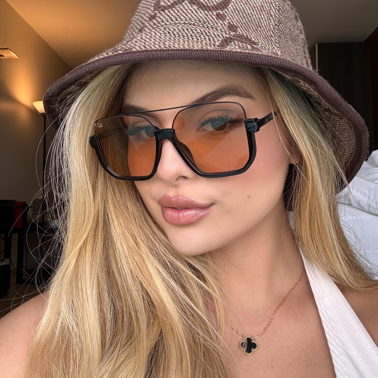 GUVIVI Retro Oversized Aviator Sunglasses for Women Men Square Double Bridge Pilot Sun Glasses 70s Trendy Shades