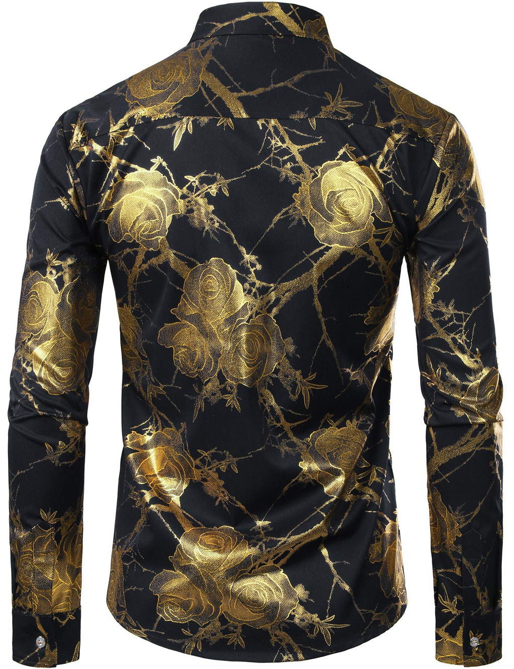 ZEROYAA Mens Hipster 3D Golden Rose Floral Printed Slim Fit Long Sleeve Button Down Dress Shirts