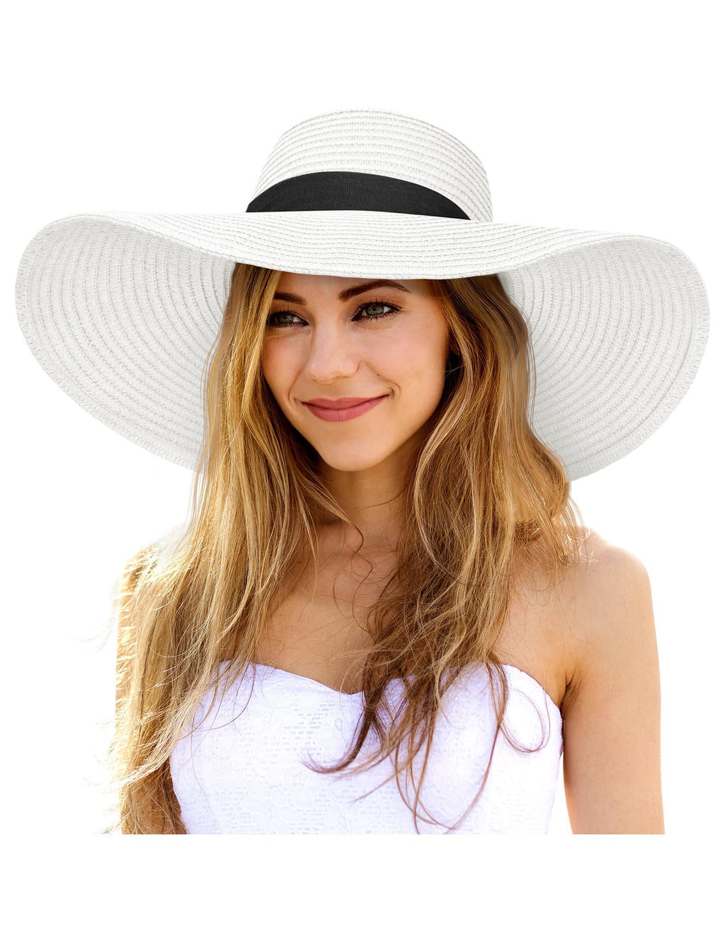 Senker Fashion Sun Hats for Women Oversize Wide Brim Straw Beach Hat Floppy Foldable Roll-Up Summer Vacation UPF 50+