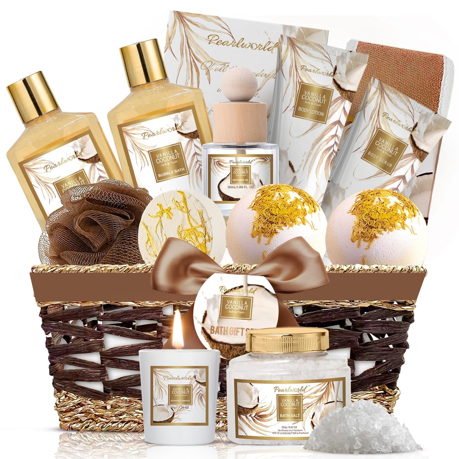 PEARLWORLD Bath Set with Ocean Scented Spa Gifts for Men, Christmas Birthday Self Skin Care Set for Men, Spa Gift Baskets for Him, 12Pcs Men's Spa Kit Gifts for Bath Spa